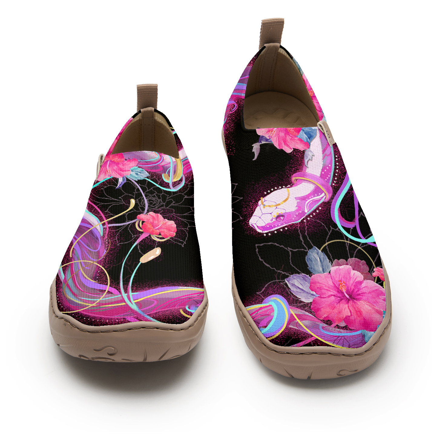 Yiume Women's Art Slip-On Shoes Comfortable Breathable Knit Casual Footwear,Snake and Blossom Symphony