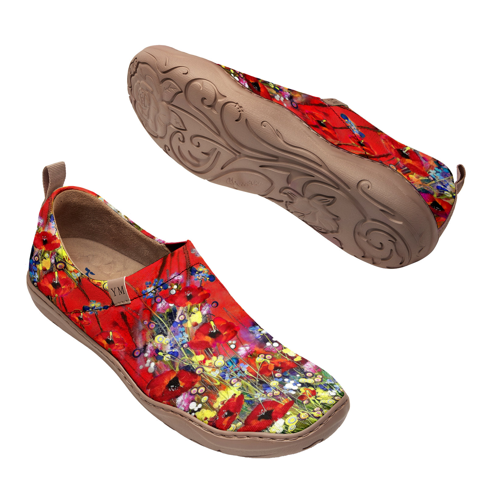 Yiume Women's Art Slip-On Casual Canvas Shoes Wildflower Whisper Red Painted,100% Cotton