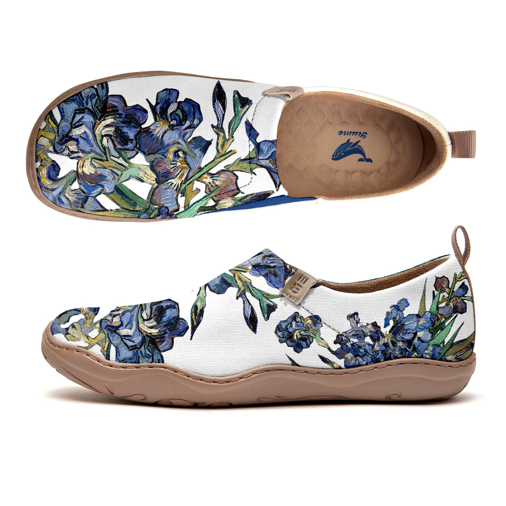 Yiume Women's Art Slip-On Casual Canvas Shoes Van Gogh's Irises Blue Painted,100% Cotton