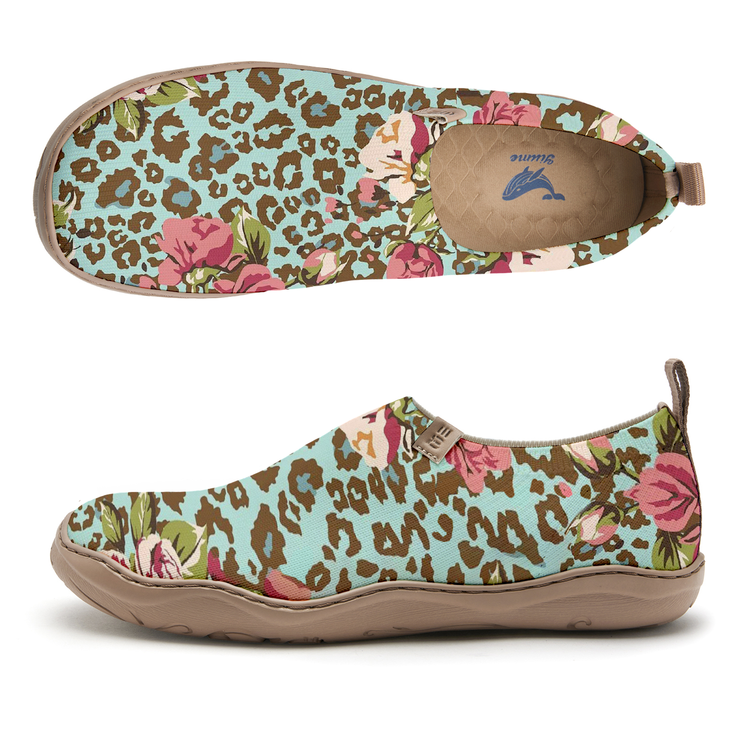 Yiume Women's Green Leopard Print Blossom Slip-On Shoes Comfortable Breathable Knit Casual Footwear Stylish Travel-Friendly Loafers