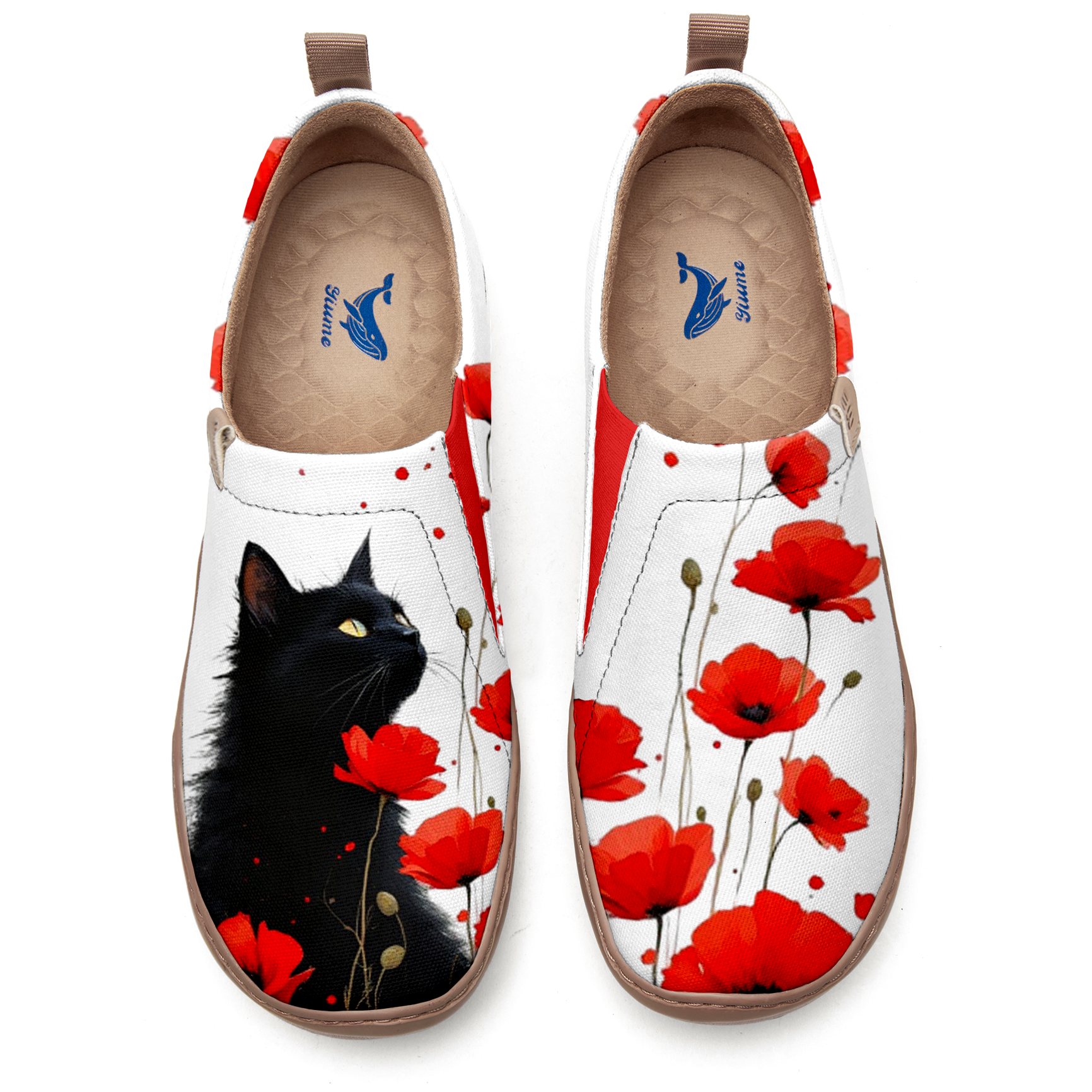 Black Cat Red Blossom Black Women's Shoes