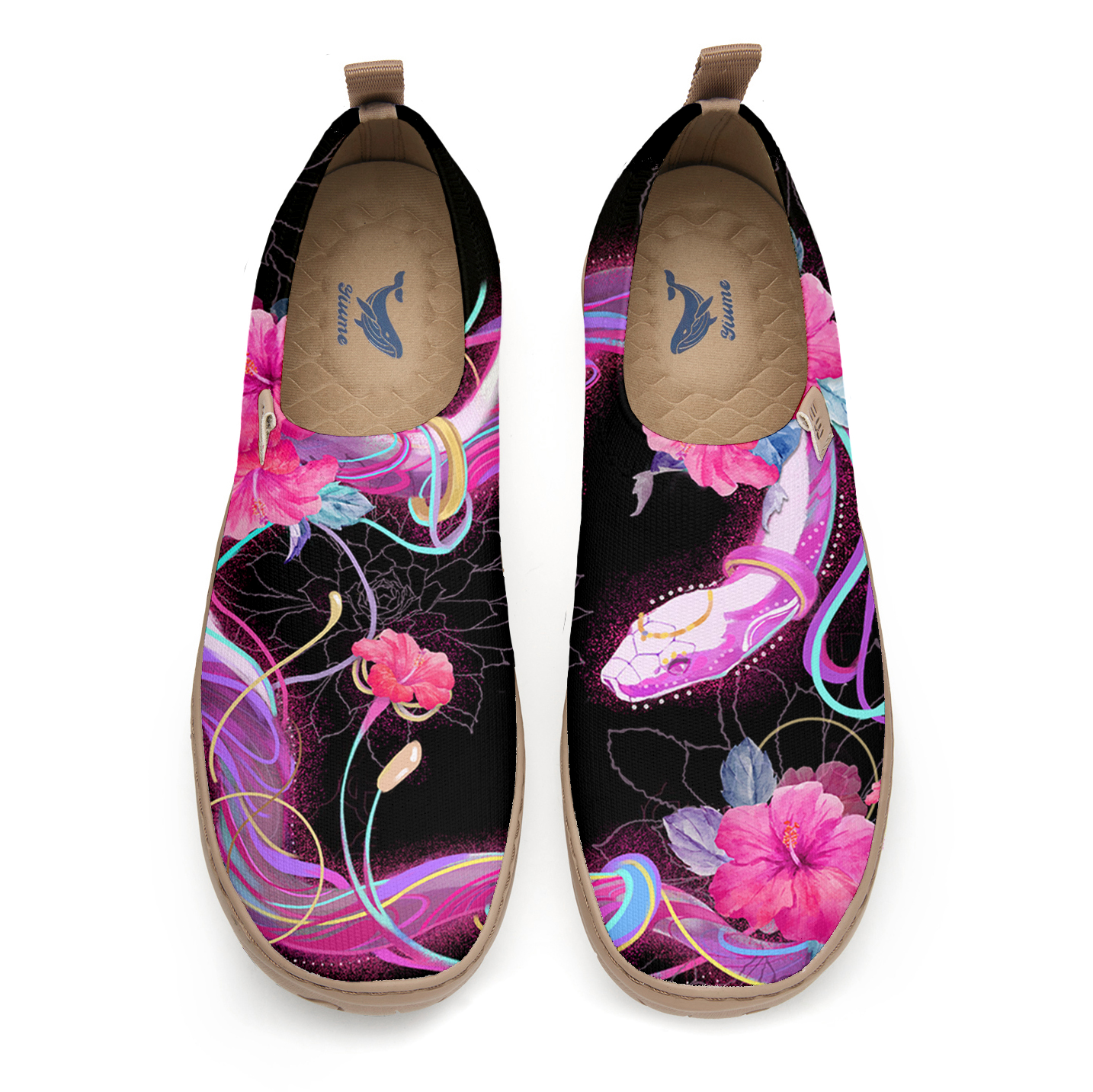 Yiume Women's Art Slip-On Shoes Comfortable Breathable Knit Casual Footwear,Snake and Blossom Symphony