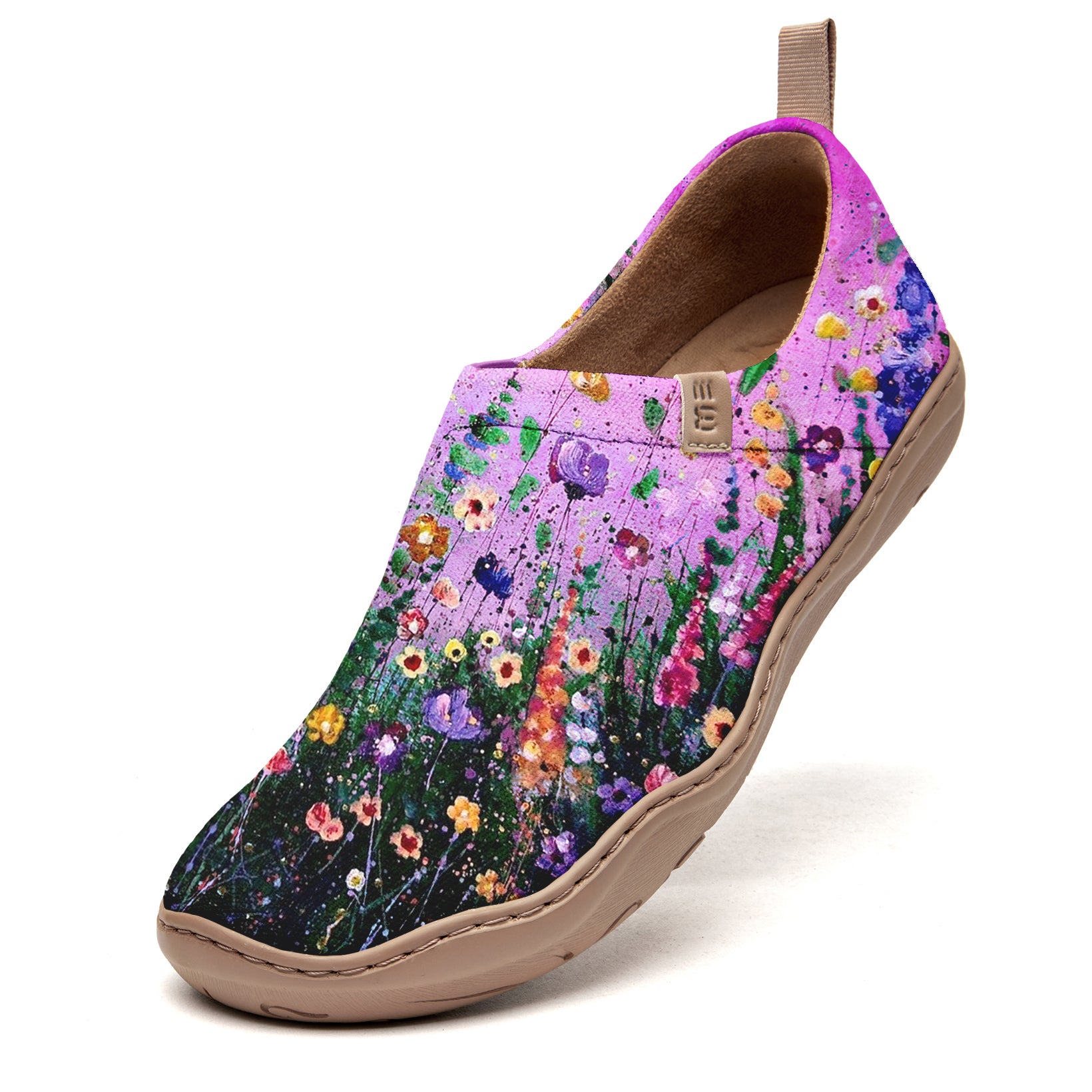 Yiume Women's Art Slip-On Casual Canvas Shoes Pink Hibiscus Bloom Painted,100% Cotton