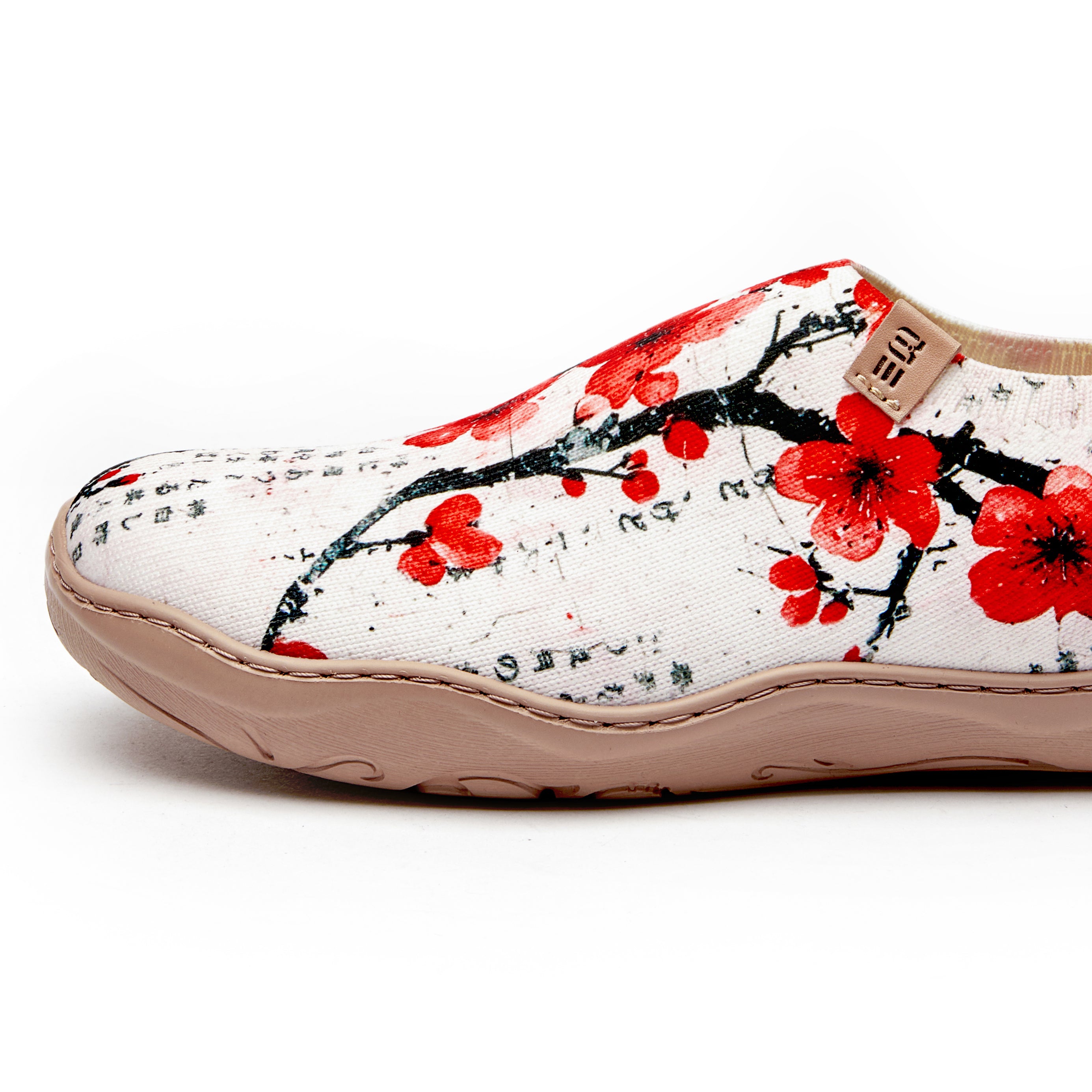 Poetic Plum Blossom Women's Slip-On Shoes, 100% Polyester Textured Yarn,  Painted Canvas Sneakers