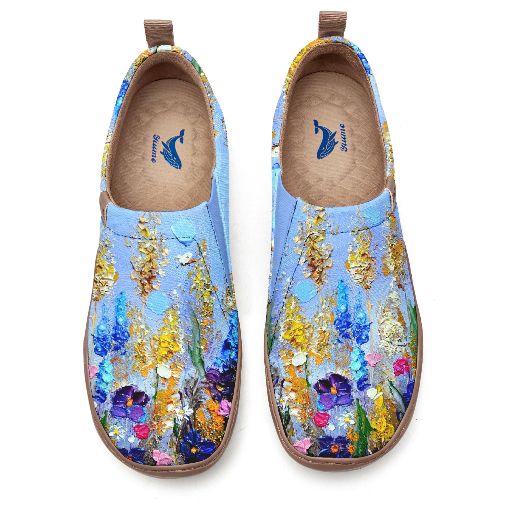 Yiume Women's Art Floral Slip-On Casual Canvas Sneakers Lavender Oil Painting Blue Painted