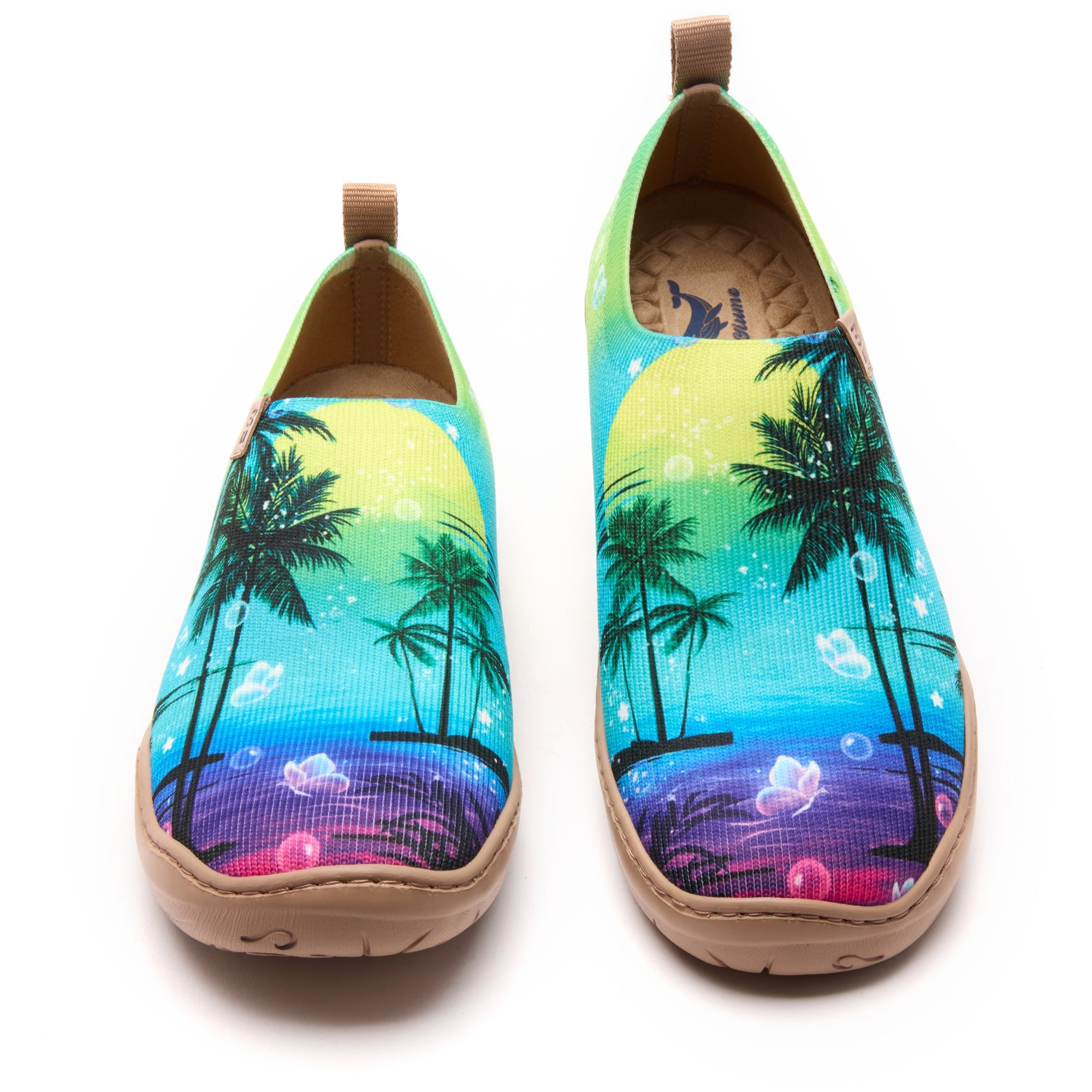 Coconut Palm Sun Women's Slip-On Shoes, 100% Polyester Textured Yarn, Painted Canvas Sneakers