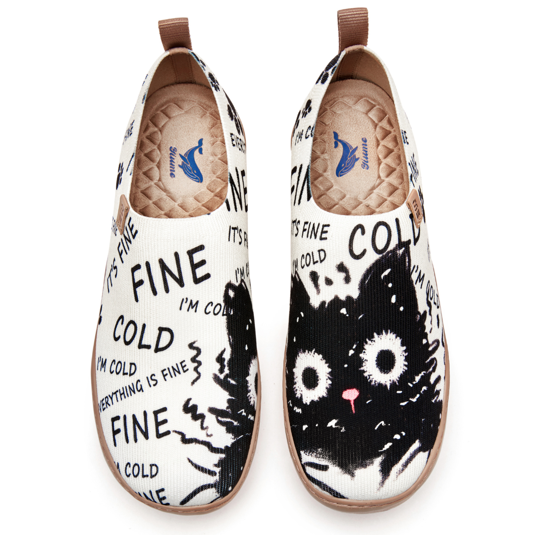 Black Cat Print Cute Women's Slip-On Shoes, 100% Polyester Textured Yarn, Painted Canvas Sneakers