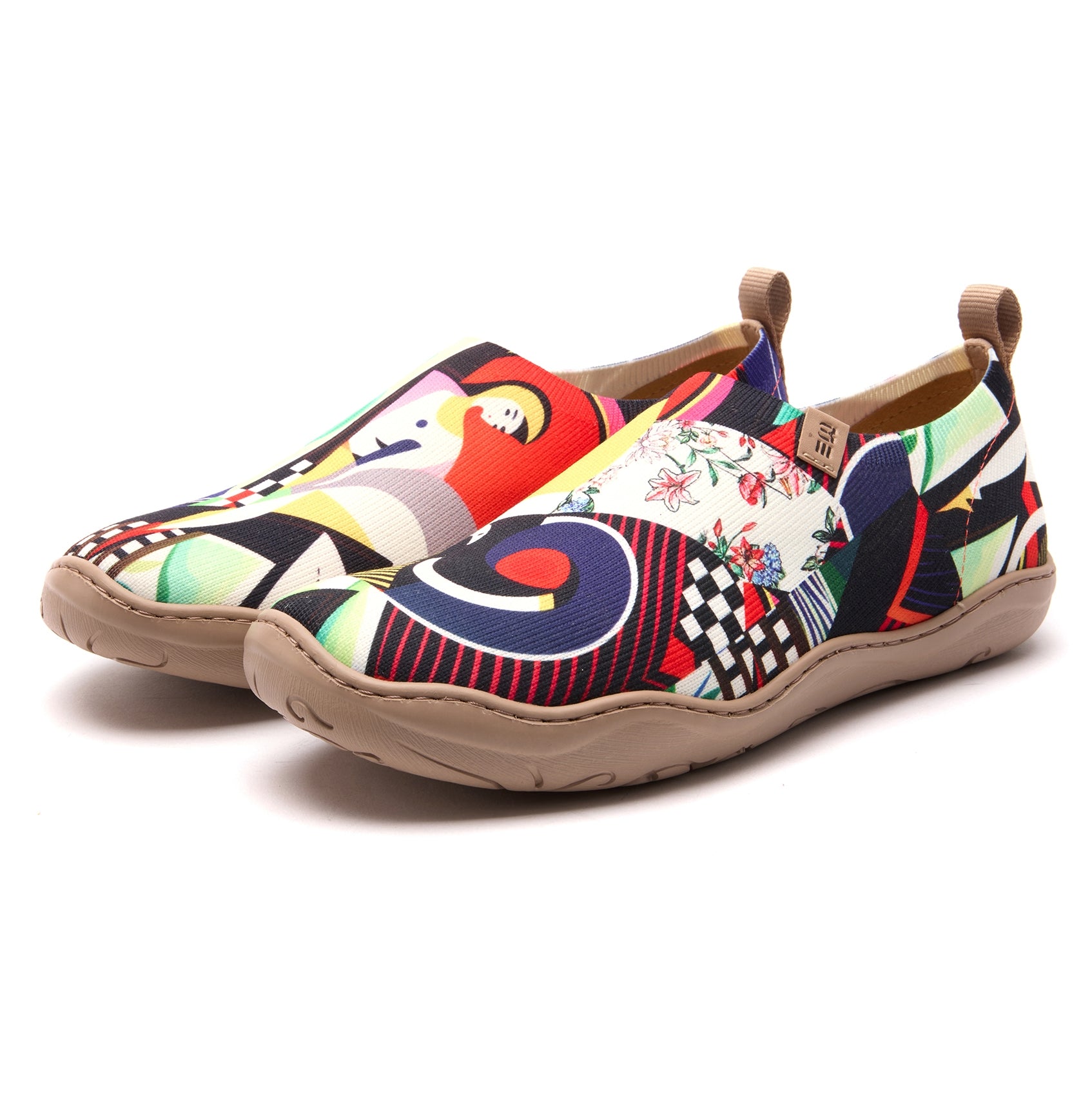 Abstract Portrait Art Women's Slip-On Shoes, 100% Polyester Textured Yarn, Painted Canvas Sneakers