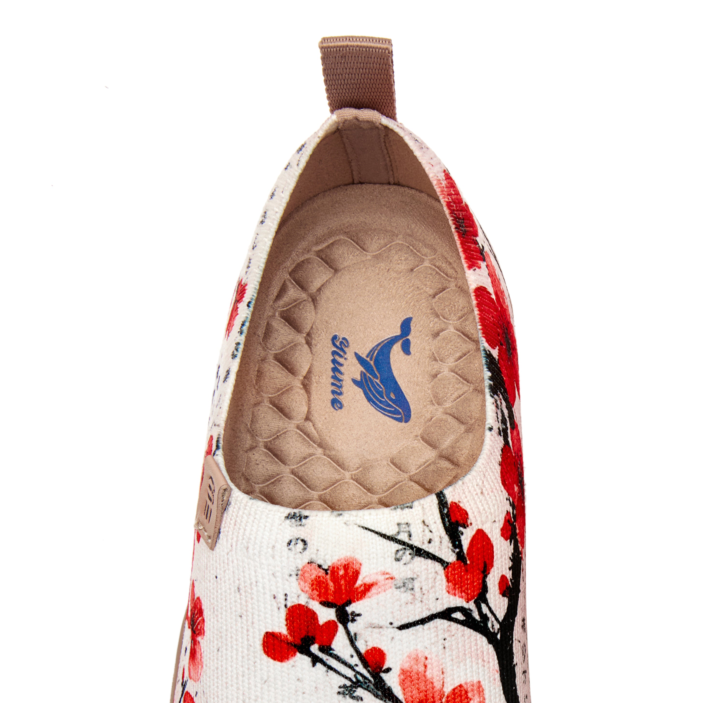 Poetic Plum Blossom Women's Slip-On Shoes, 100% Polyester Textured Yarn,  Painted Canvas Sneakers