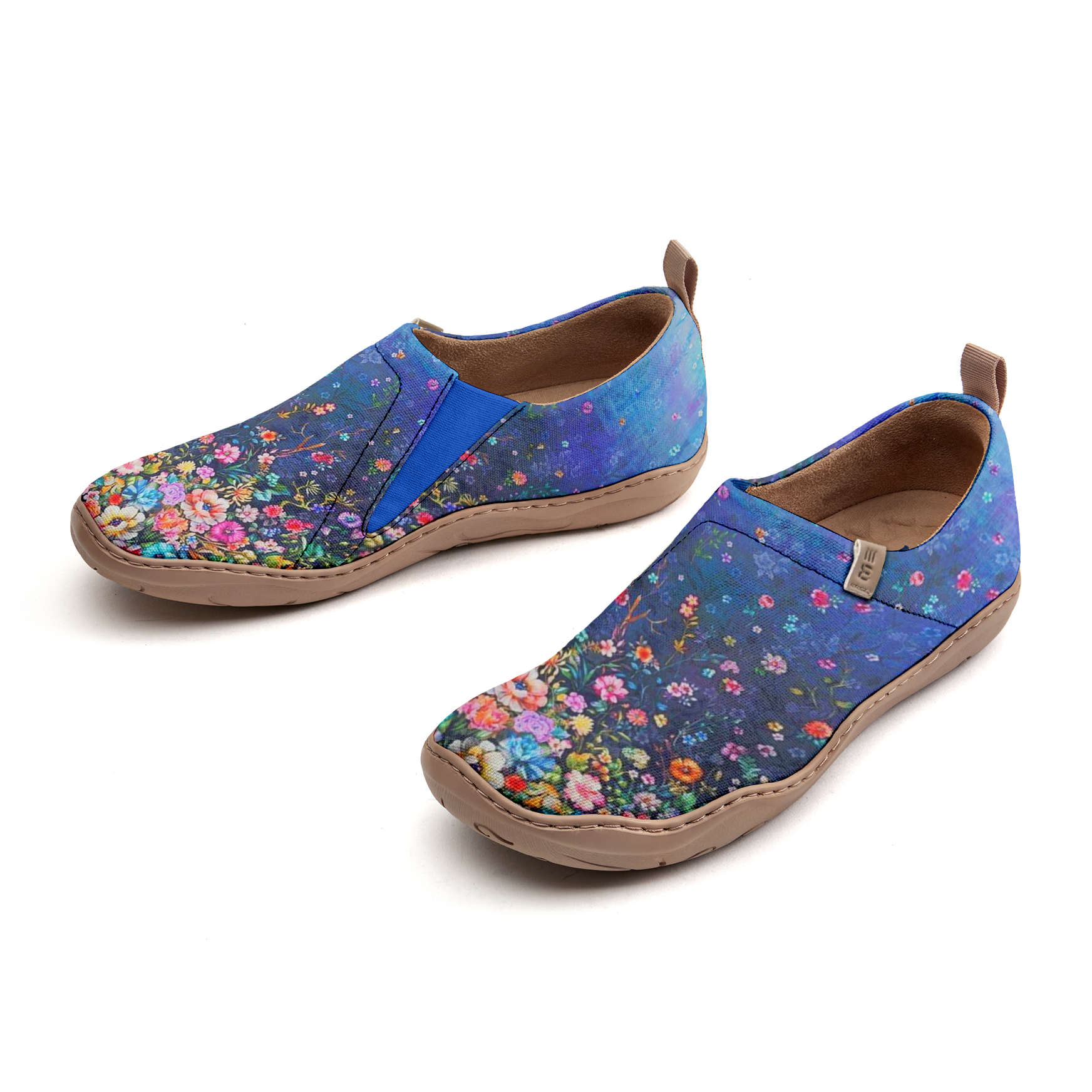 Yiume Women's Art Slip-On Casual Shoes Navy Blue Floral Painted,100% Cotton