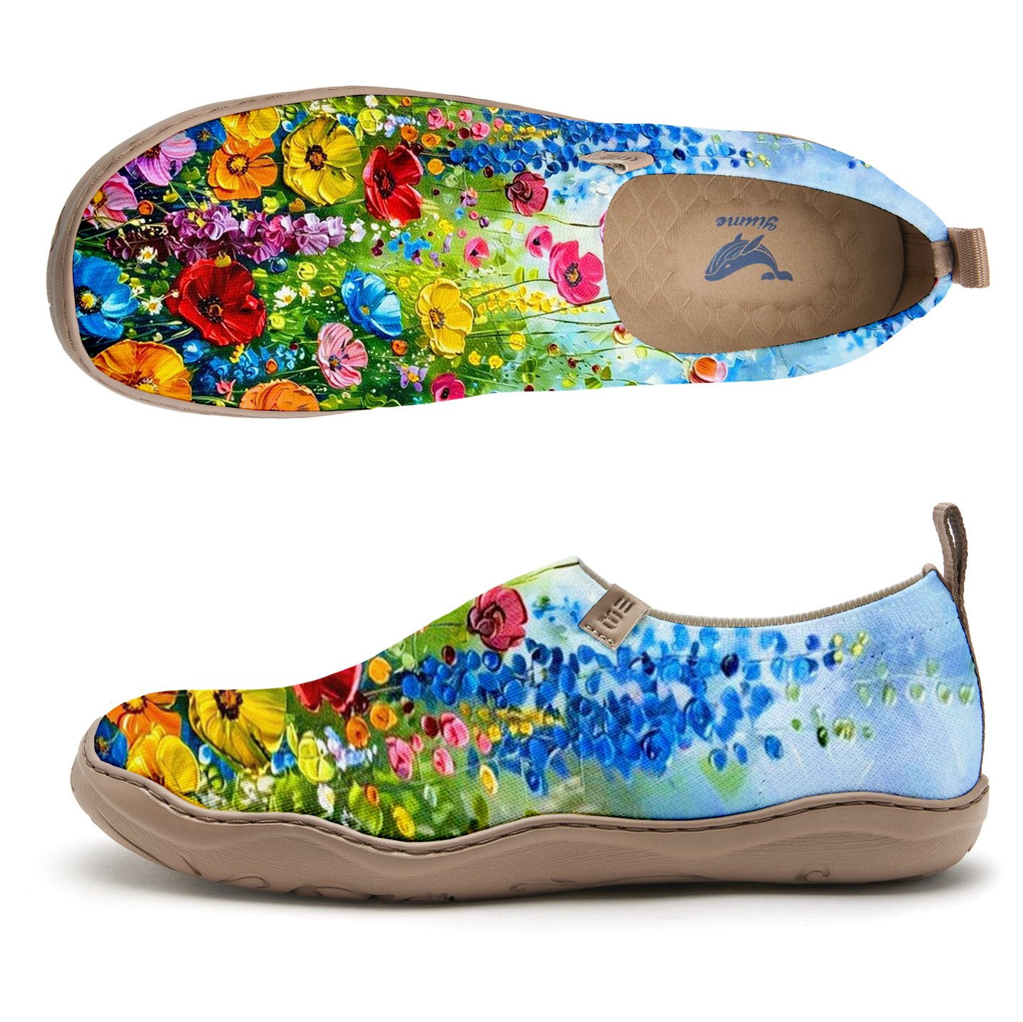 Yiume Women's Art Slip-On Shoes Comfortable Breathable Knit Casual Footwear,Colorful Oil Painting Flowers