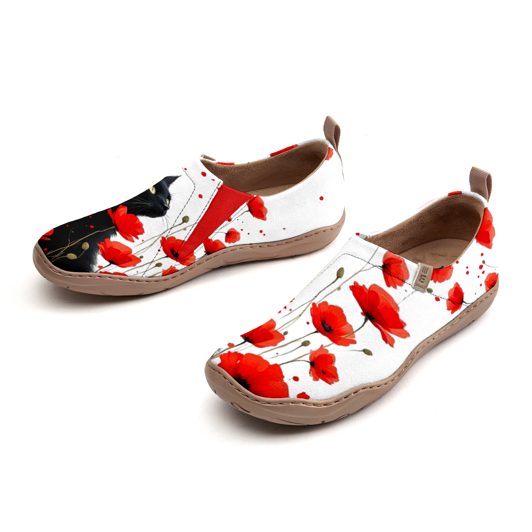 Black Cat Red Blossom Black Women's Shoes