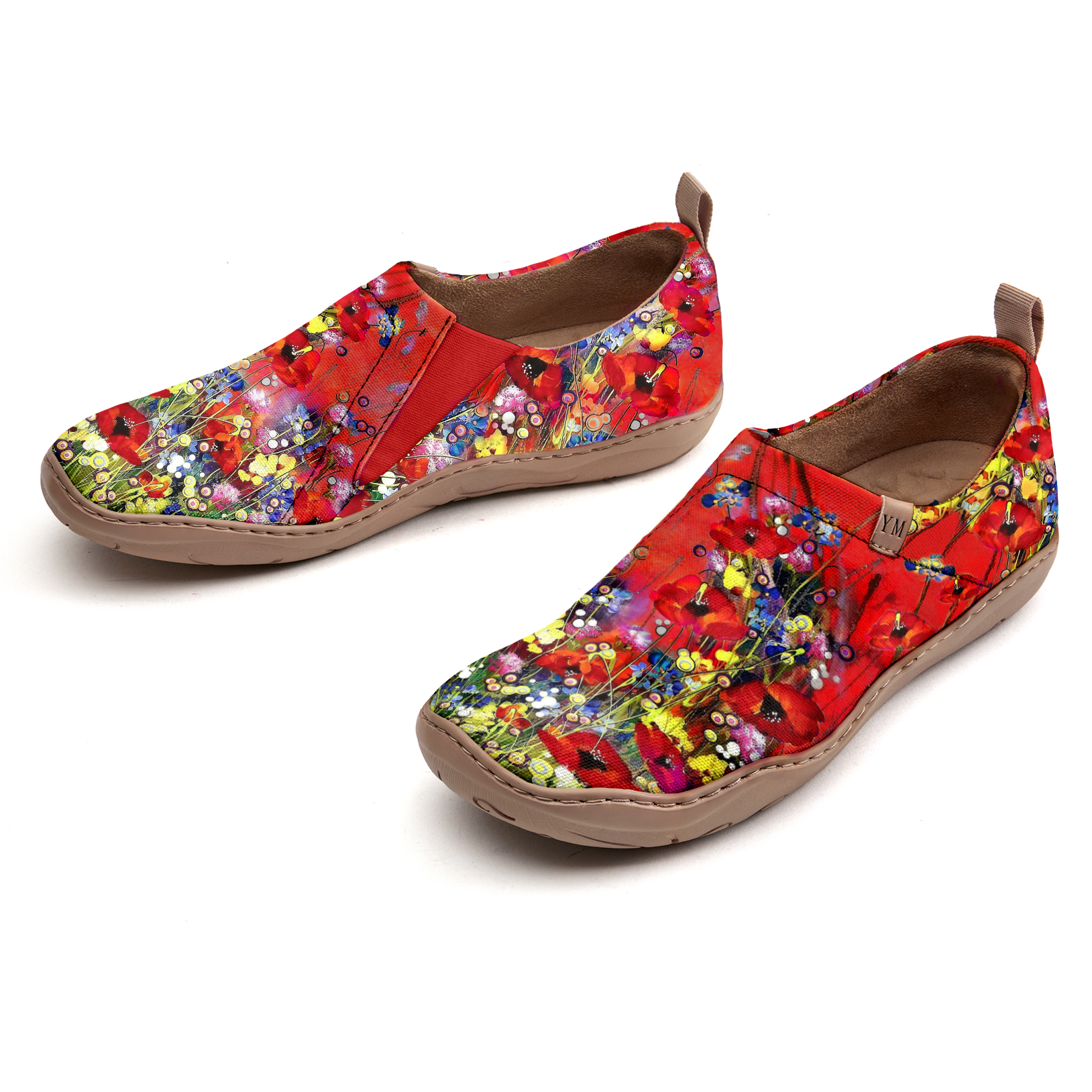 Yiume Women's Art Slip-On Casual Canvas Shoes Wildflower Whisper Red Painted,100% Cotton