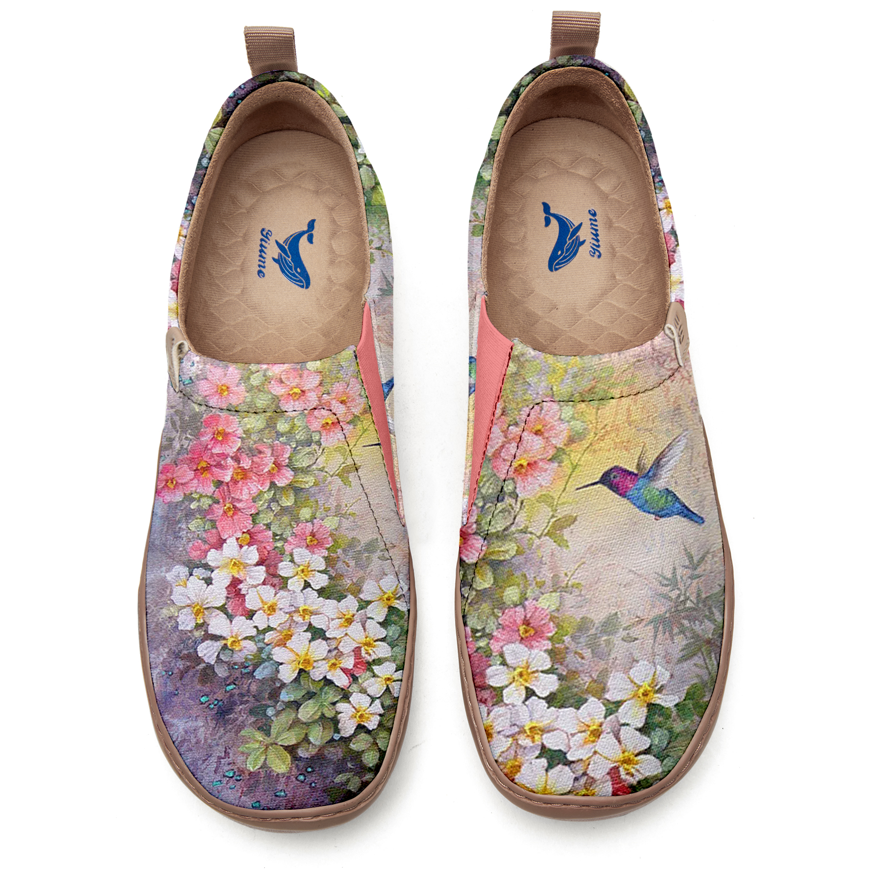 Yiume Women's Art Slip-On Casual Canvas Shoes Floral Hummingbird Whimsy Print Painted,100% Cotton