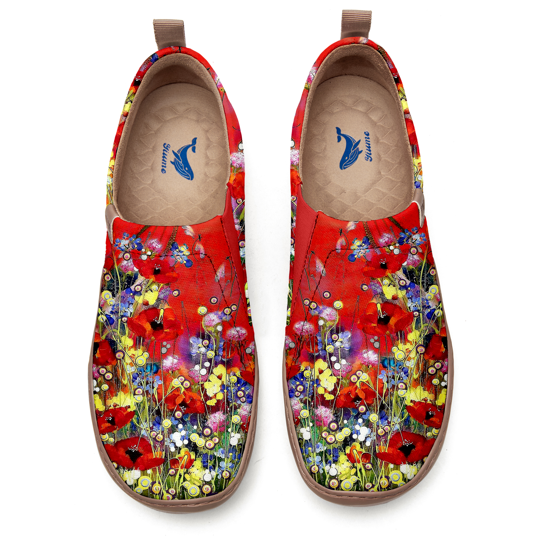 Yiume Women's Art Slip-On Casual Canvas Shoes Wildflower Whisper Red Painted,100% Cotton