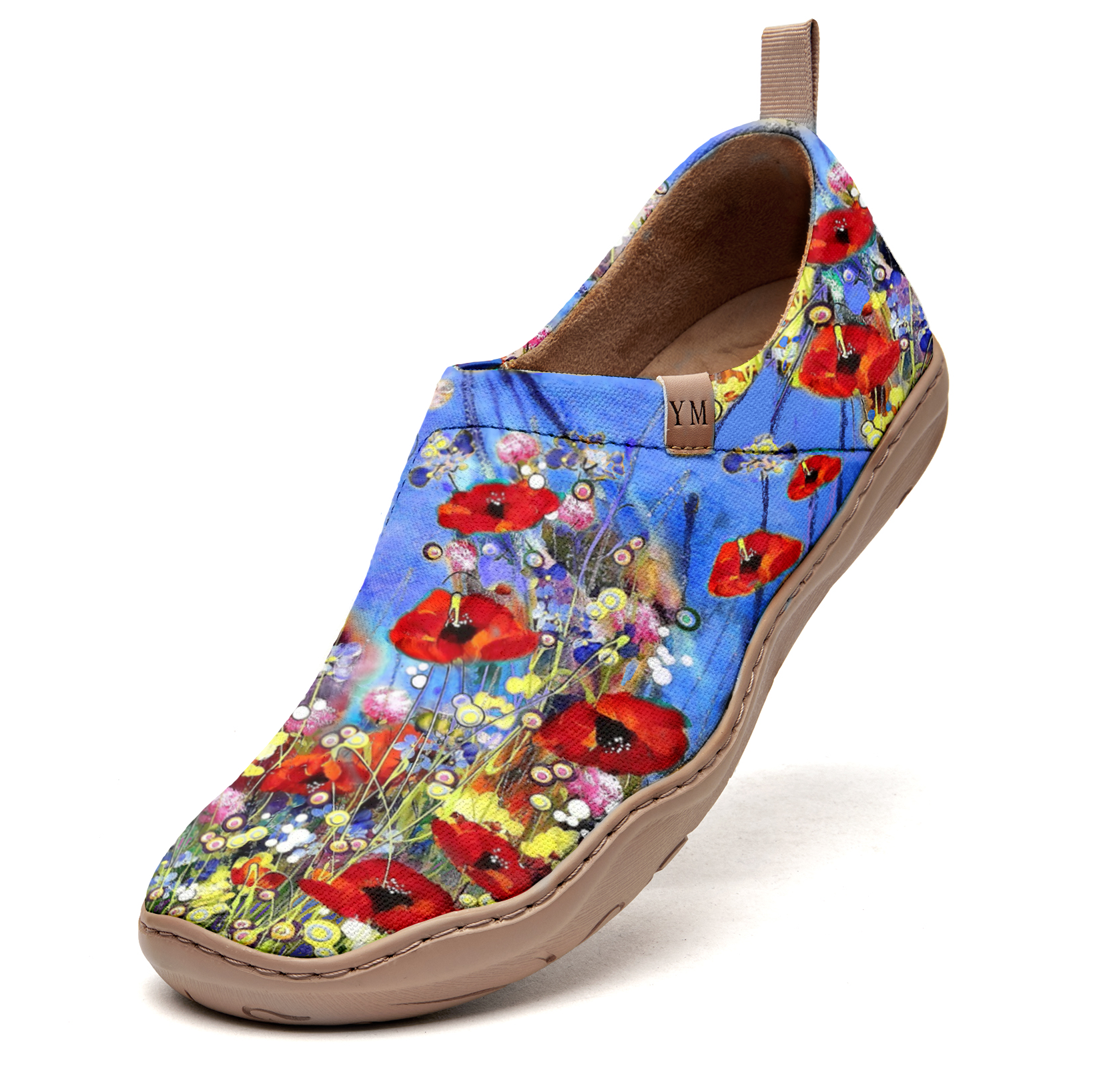 Yiume Women's Art Slip-On Casual Canvas Shoes Wildflower Whisper Blue Painted,100% Cotton