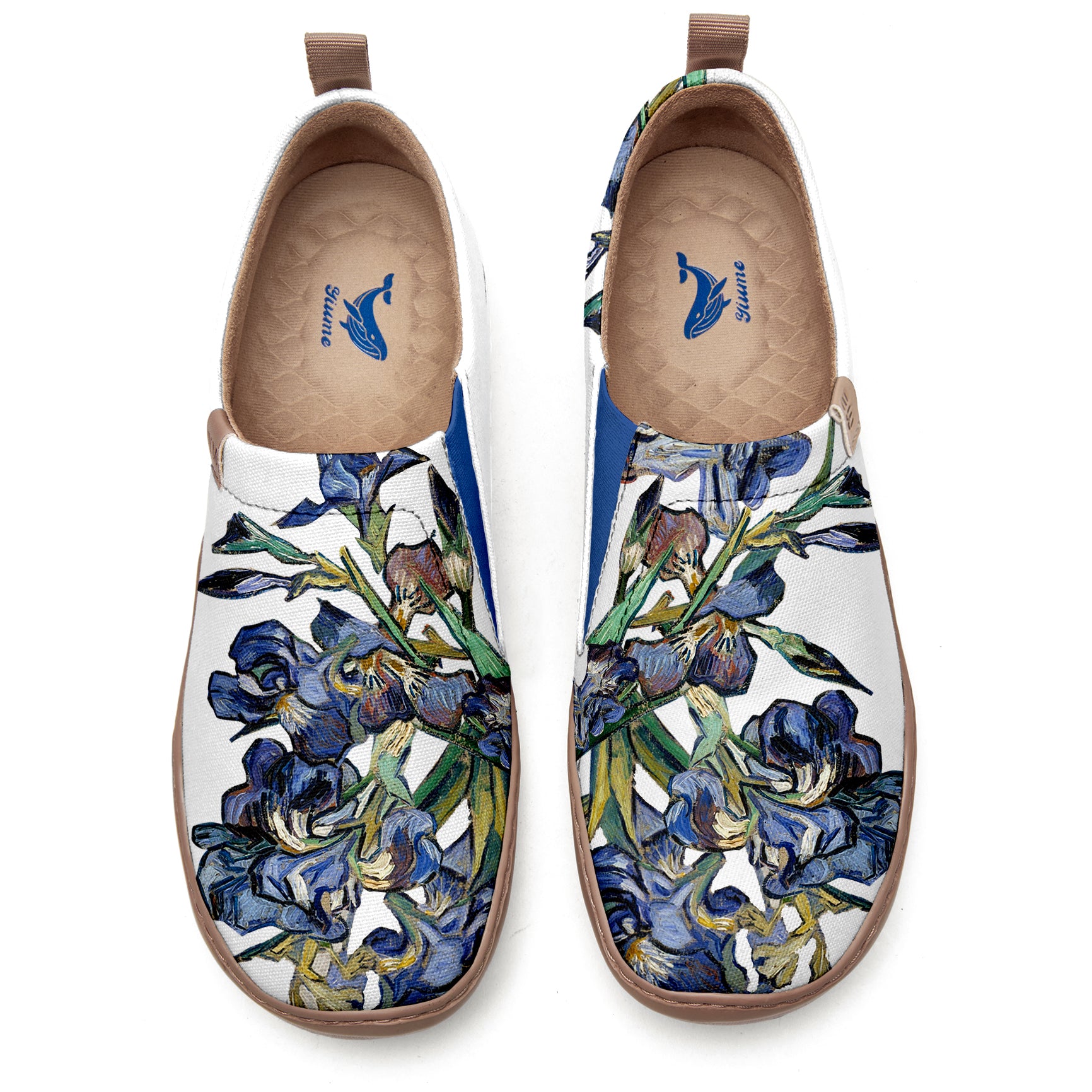 Yiume Women's Art Slip-On Casual Canvas Shoes Van Gogh's Irises Blue Painted,100% Cotton