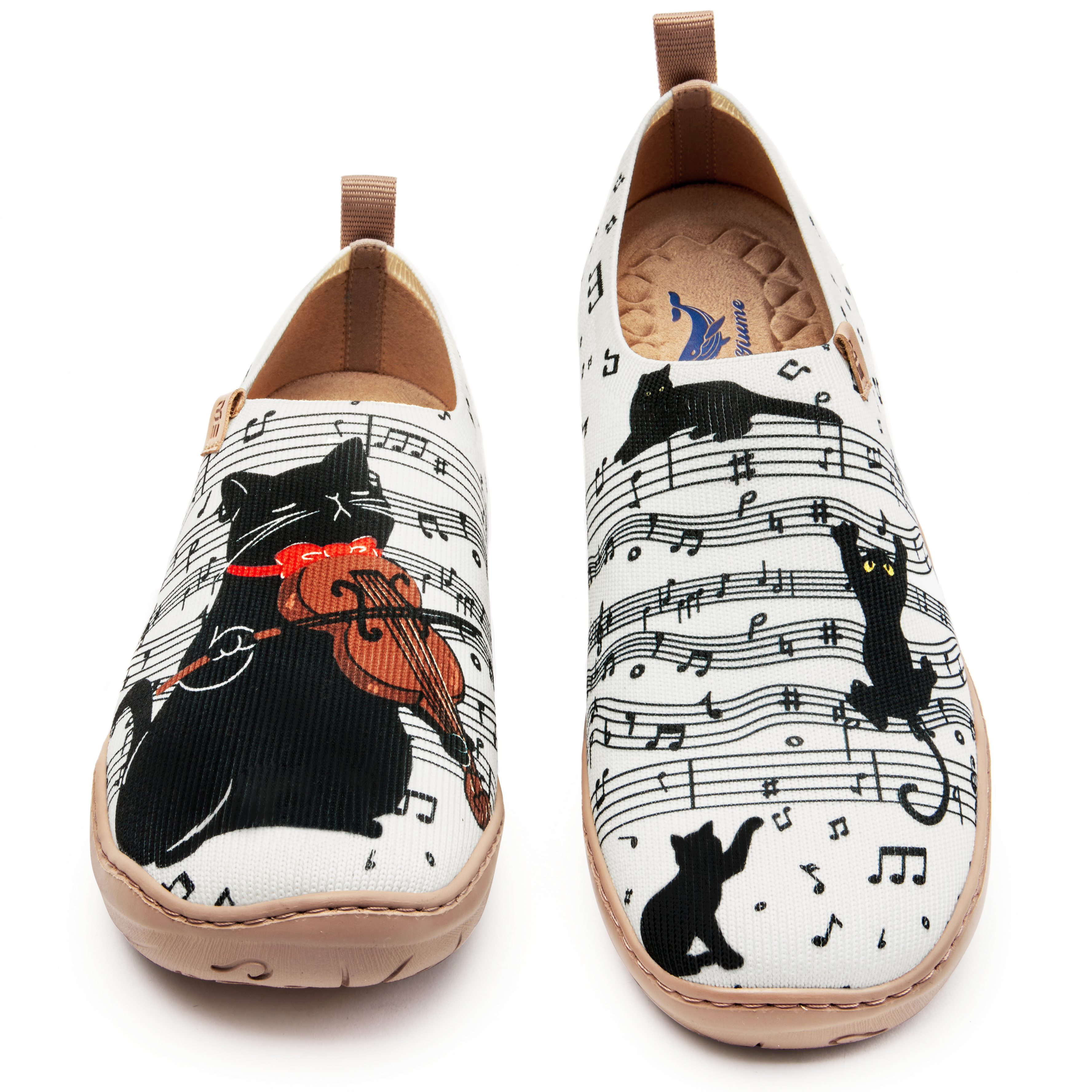 Black Cat Melody Women's Slip-On Shoes, 100% Polyester Textured Yarn, Painted Canvas Sneakers