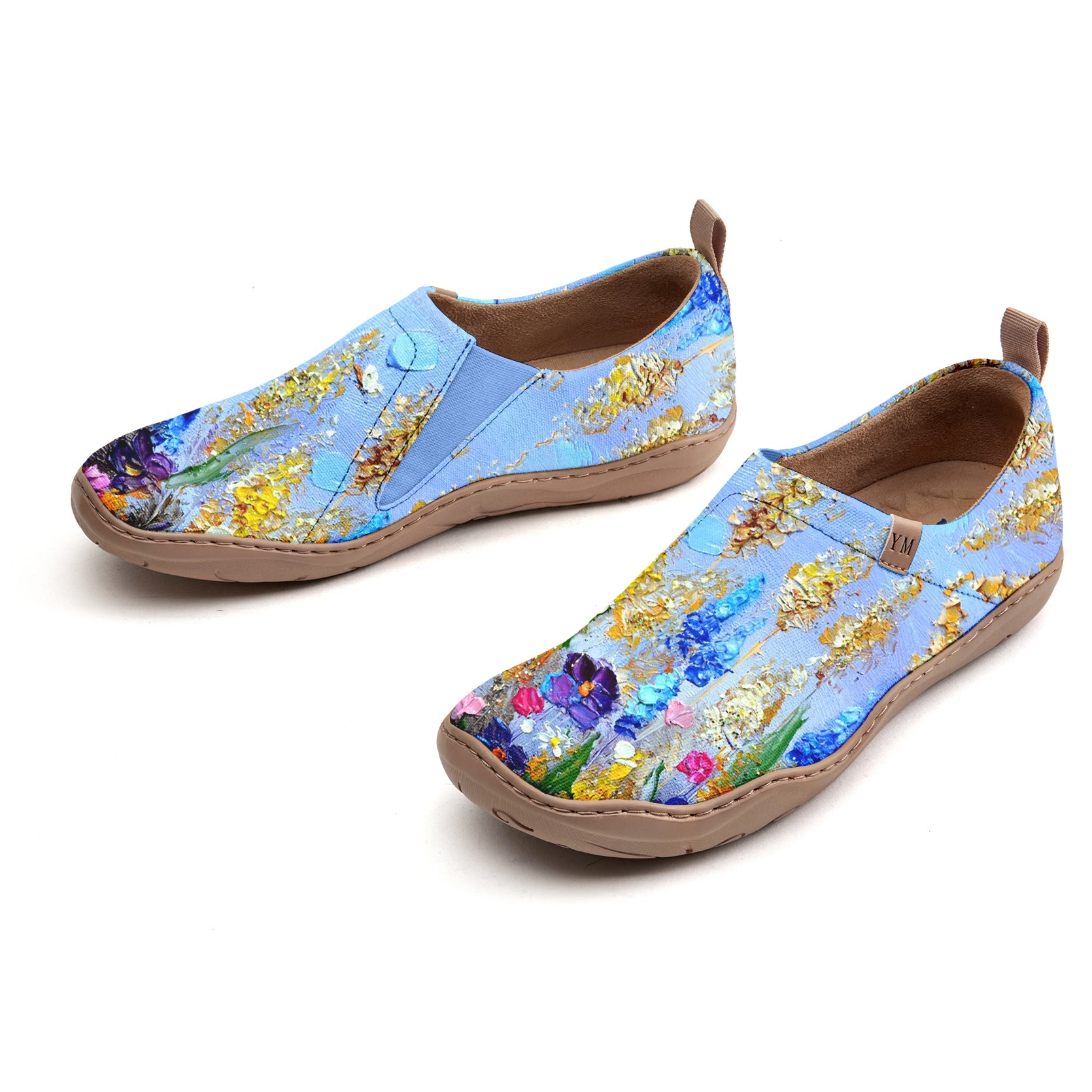 Yiume Women's Art Floral Slip-On Casual Canvas Sneakers Lavender Oil Painting Blue Painted