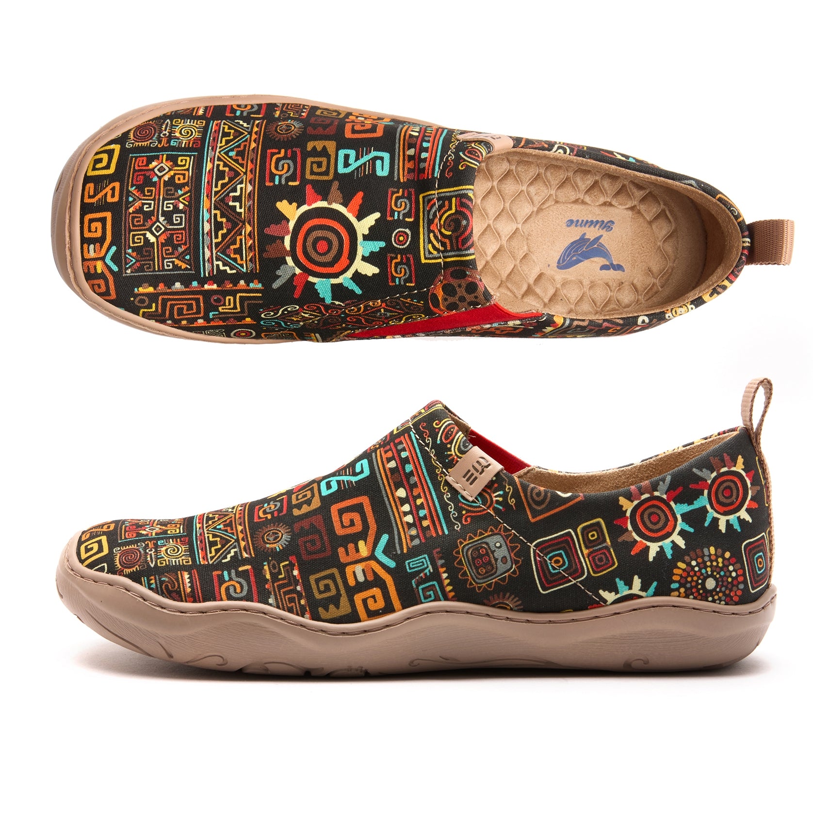 Ethnic Vibes Women's Slip-On Shoes, 100% Polyester Textured Yarn, Painted Canvas Sneakers