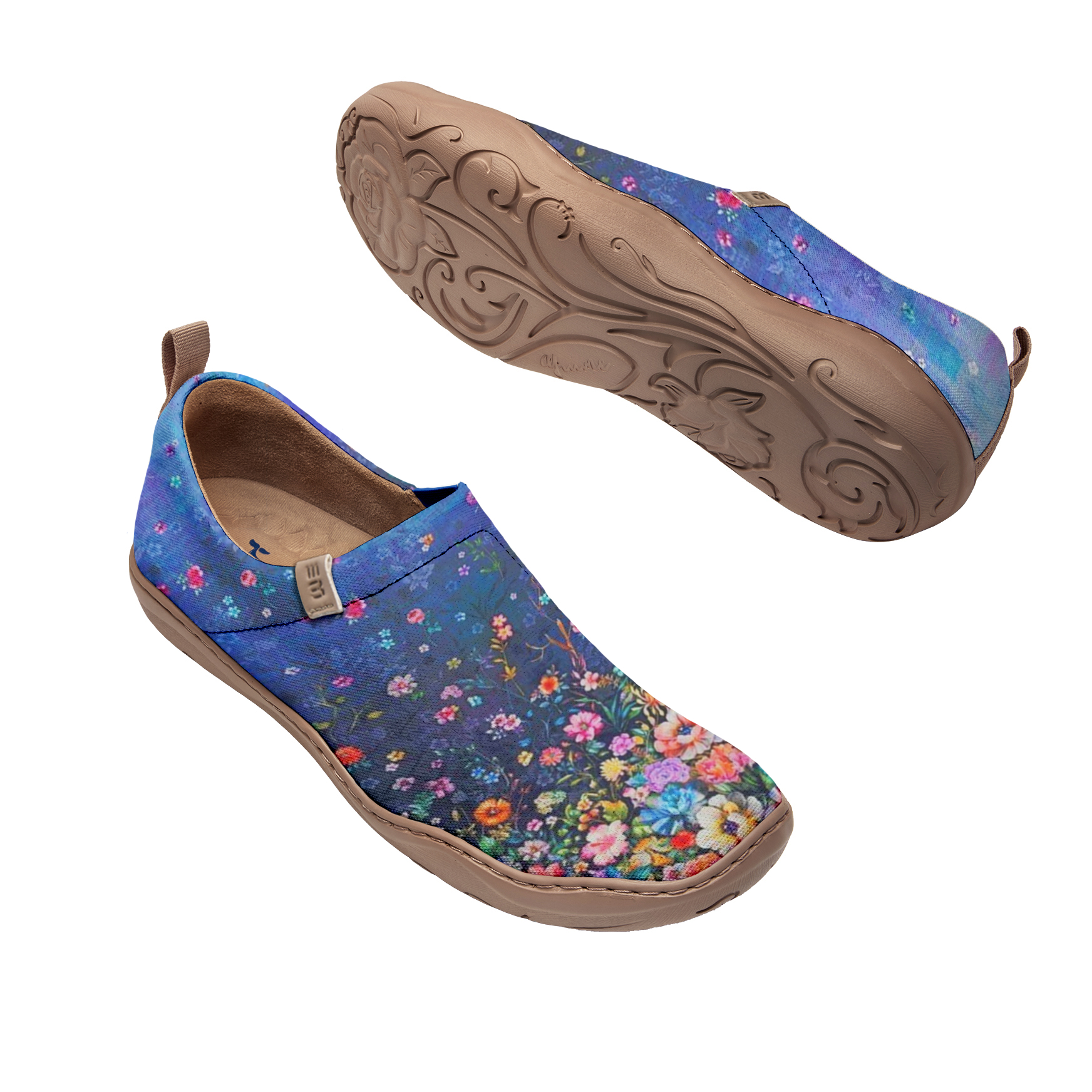 Yiume Women's Art Slip-On Casual Shoes Navy Blue Floral Painted,100% Cotton