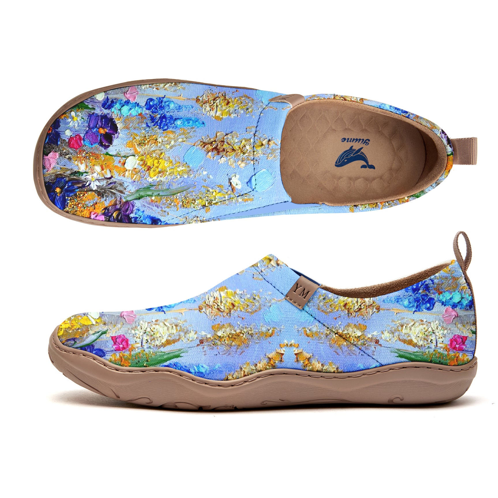 Yiume Women's Art Floral Slip-On Casual Canvas Sneakers Lavender Oil Painting Blue Painted