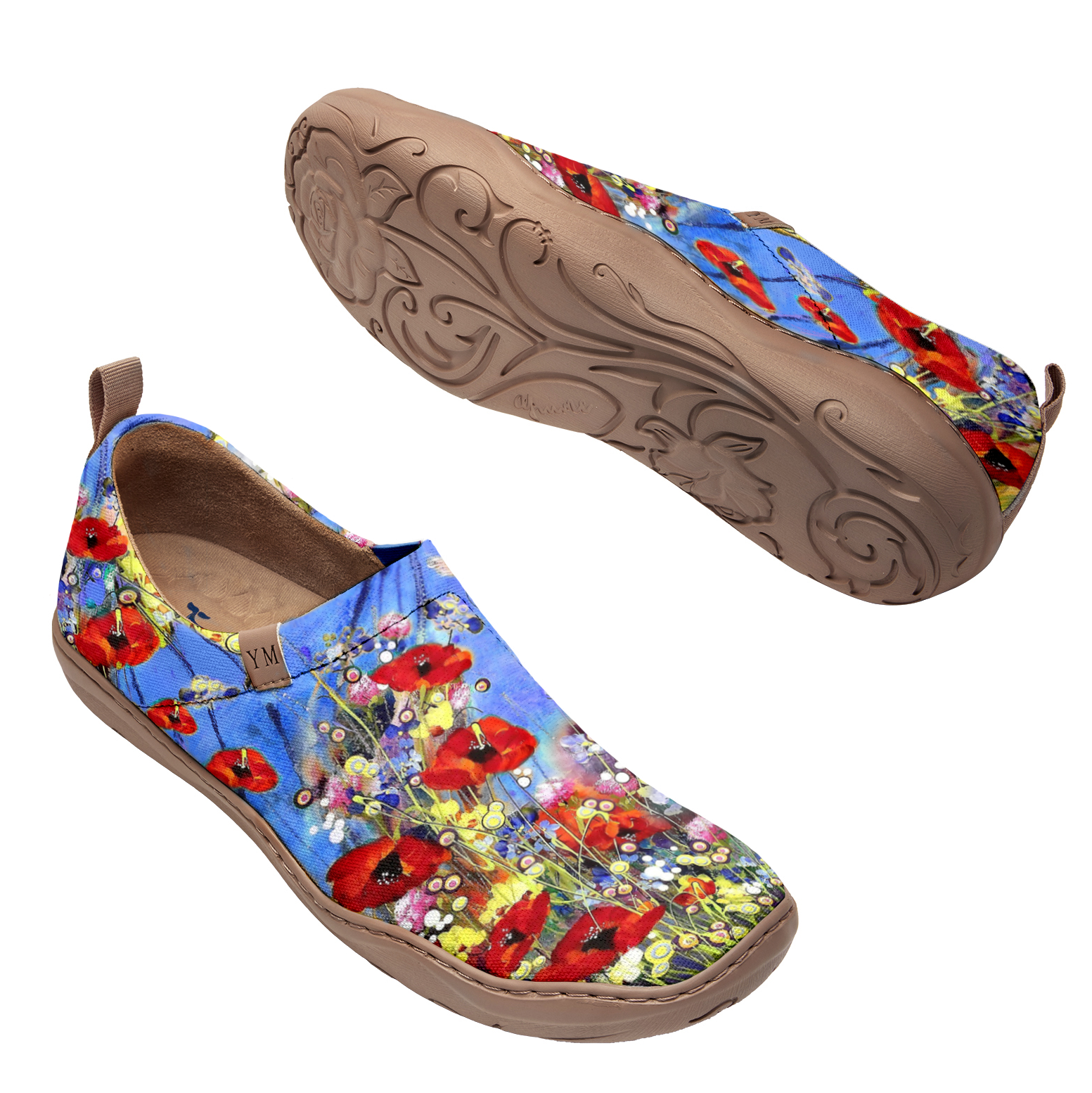 Yiume Women's Art Slip-On Casual Canvas Shoes Wildflower Whisper Blue Painted,100% Cotton