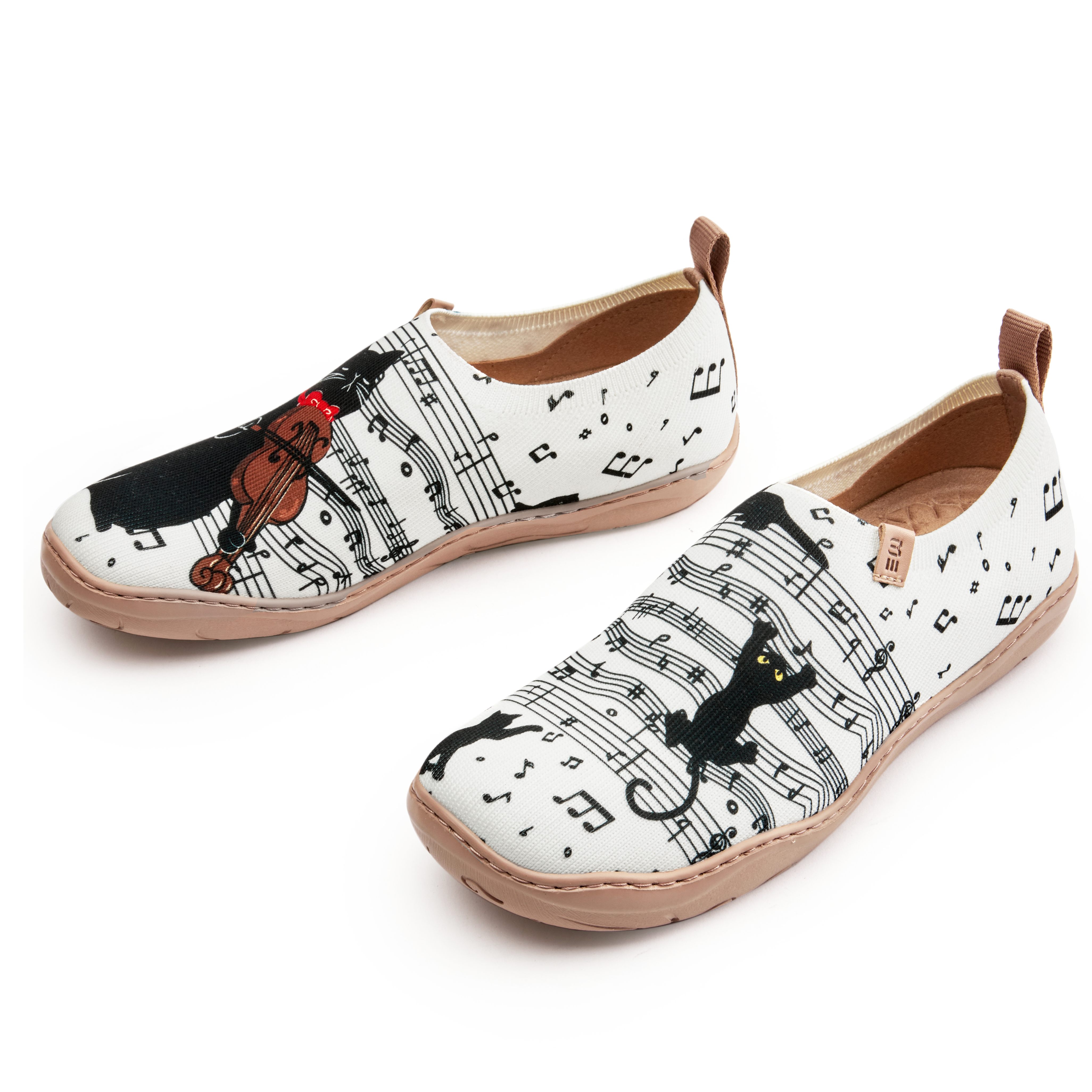 Black Cat Melody Women's Slip-On Shoes, 100% Polyester Textured Yarn, Painted Canvas Sneakers