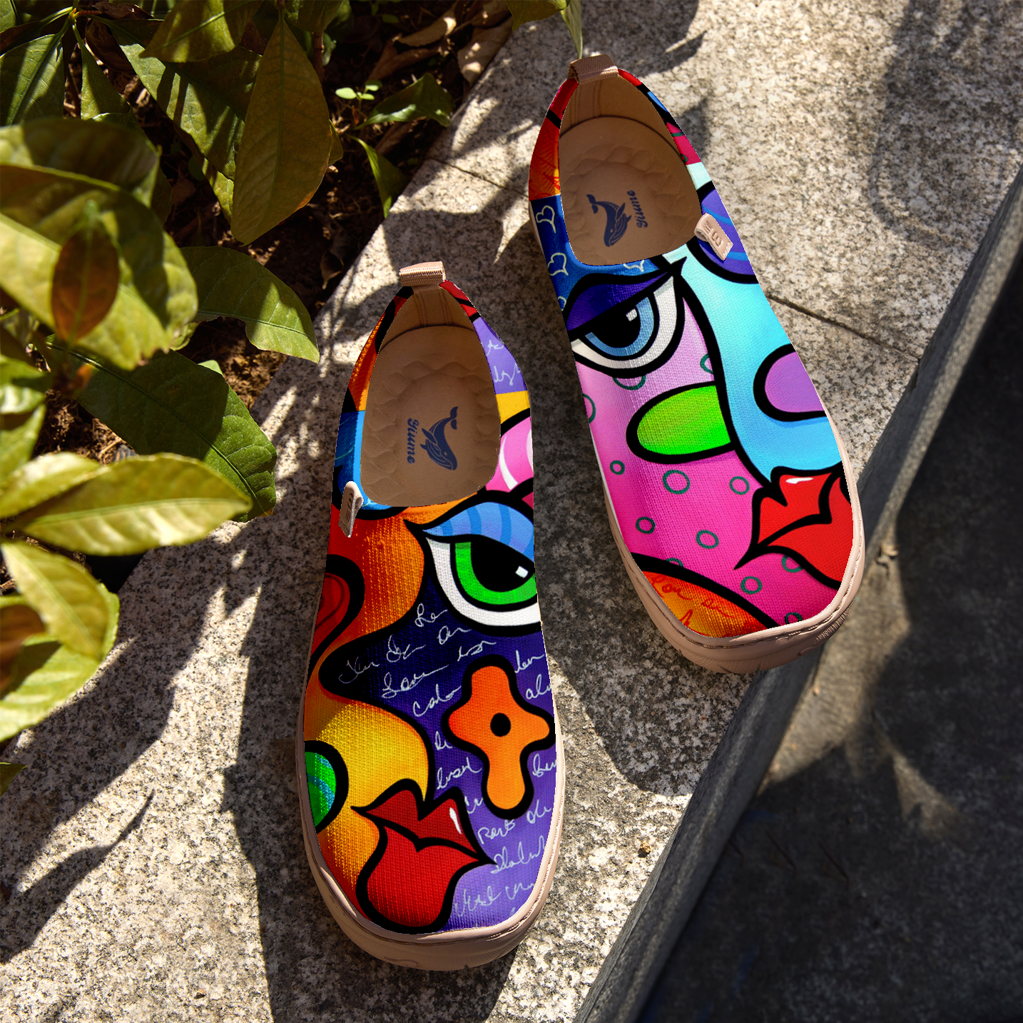 Yiume Women's Art Slip-On Shoes Comfortable Breathable Knit Casual Footwear,Colorful Abstract Face