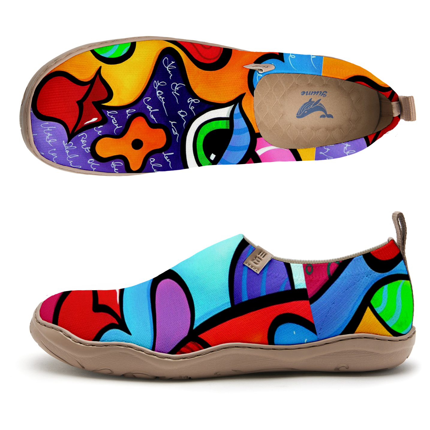 Yiume Women's Art Slip-On Shoes Comfortable Breathable Knit Casual Footwear,Colorful Abstract Face