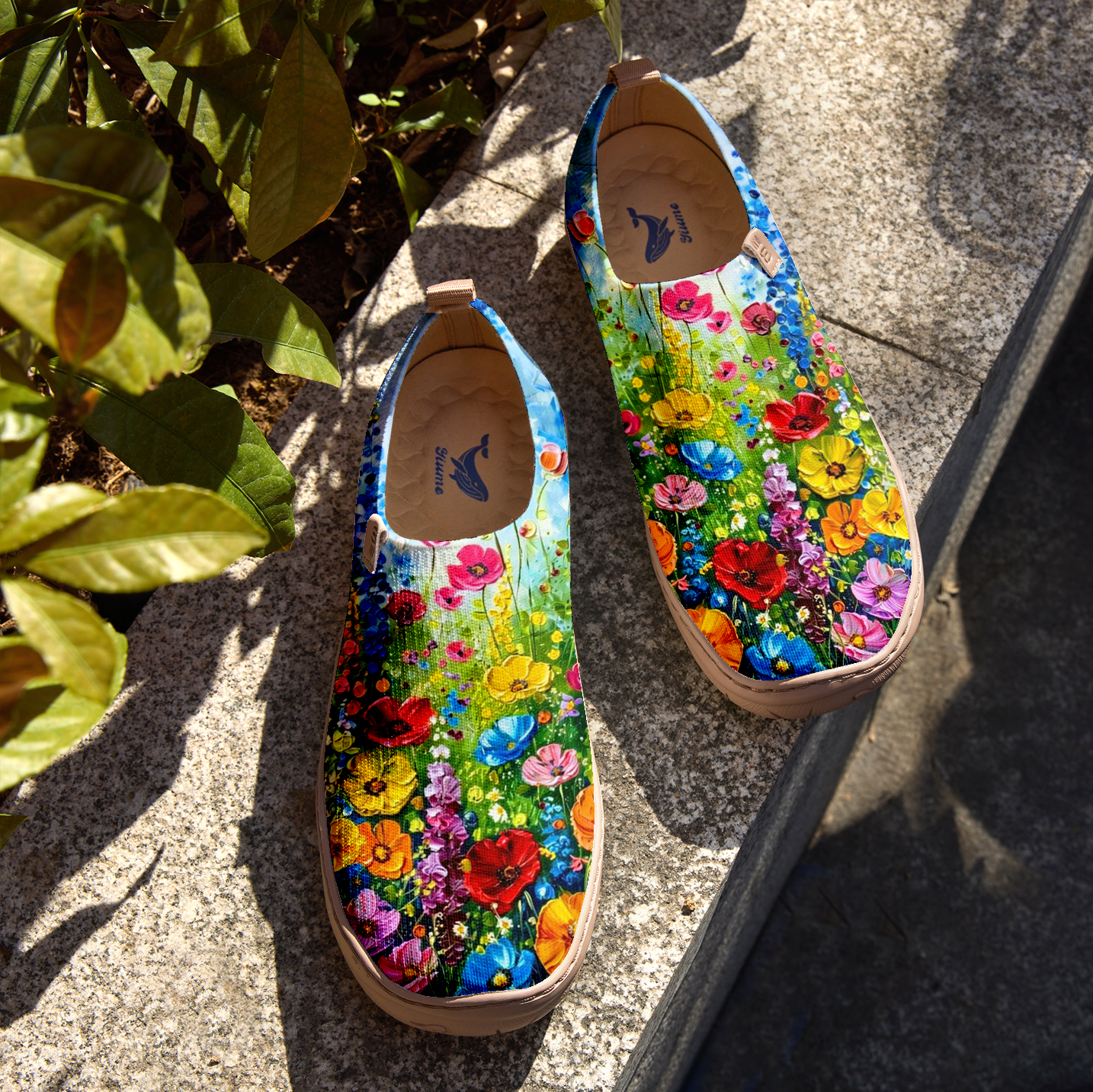 Yiume Women's Art Slip-On Shoes Comfortable Breathable Knit Casual Footwear,Colorful Oil Painting Flowers