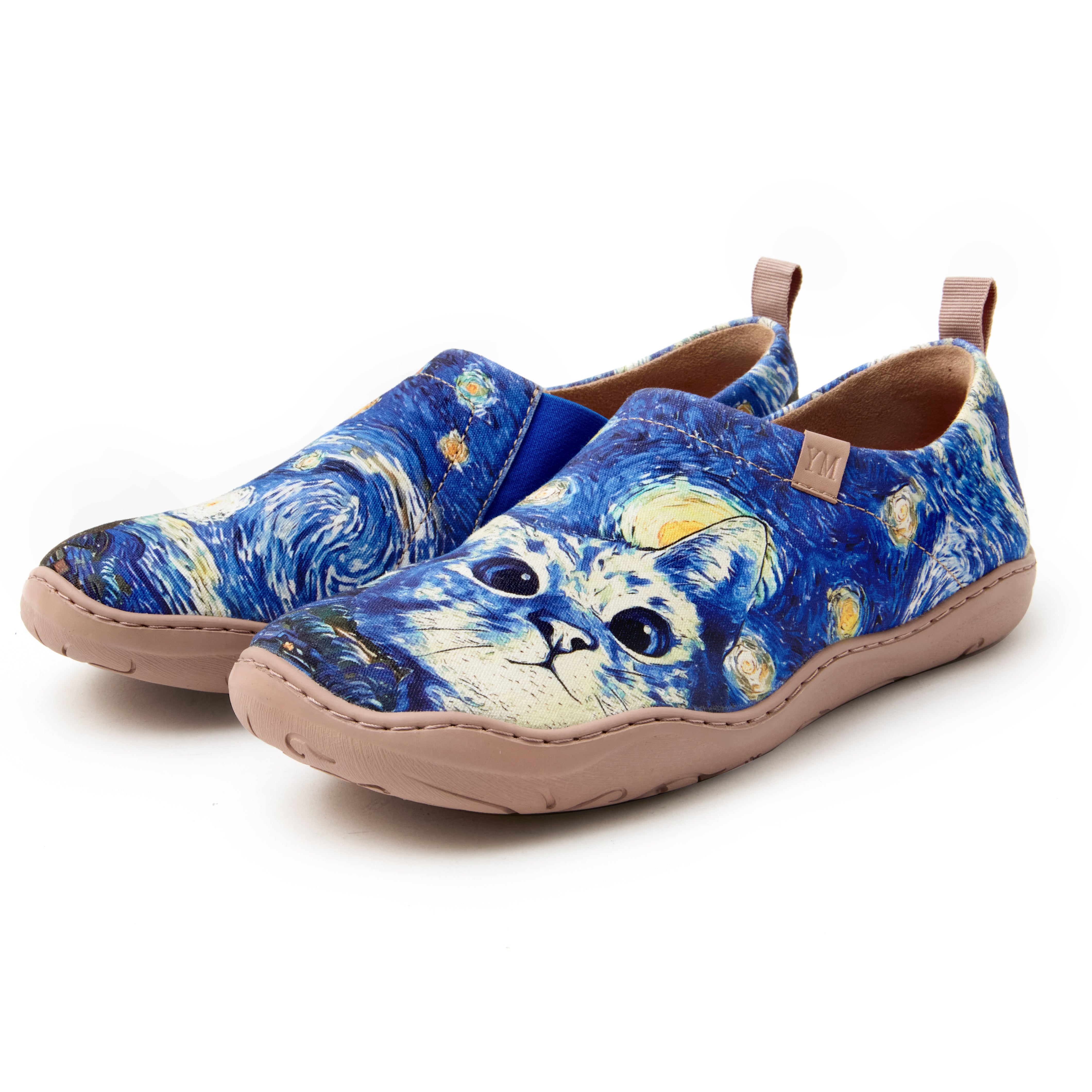 Women's Foldable Loafers, Van Gogh Art Painted Canvas Slip-On Sneakers, 100% Polyester Textured Yarn