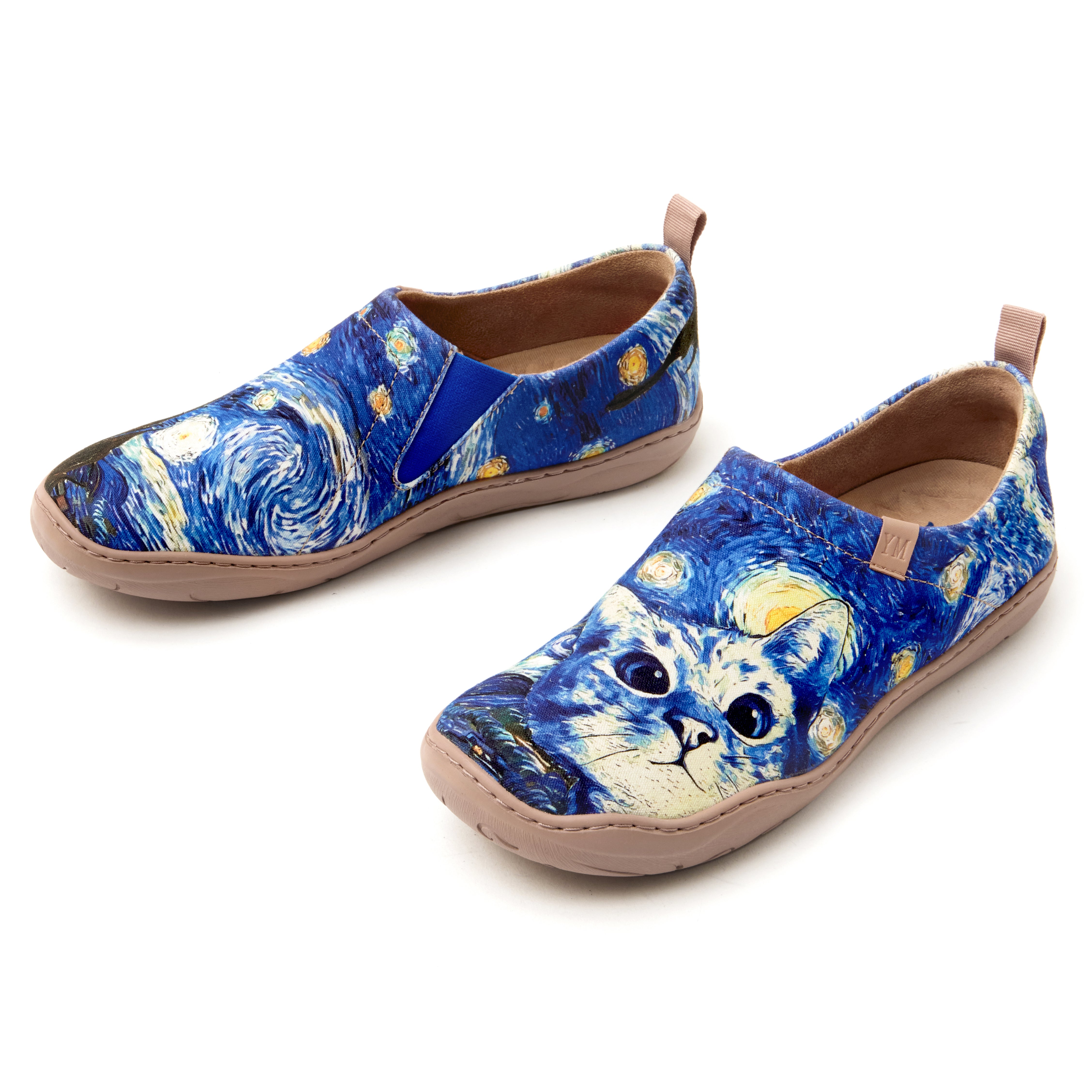 Women's Foldable Loafers, Van Gogh Art Painted Canvas Slip-On Sneakers, 100% Polyester Textured Yarn