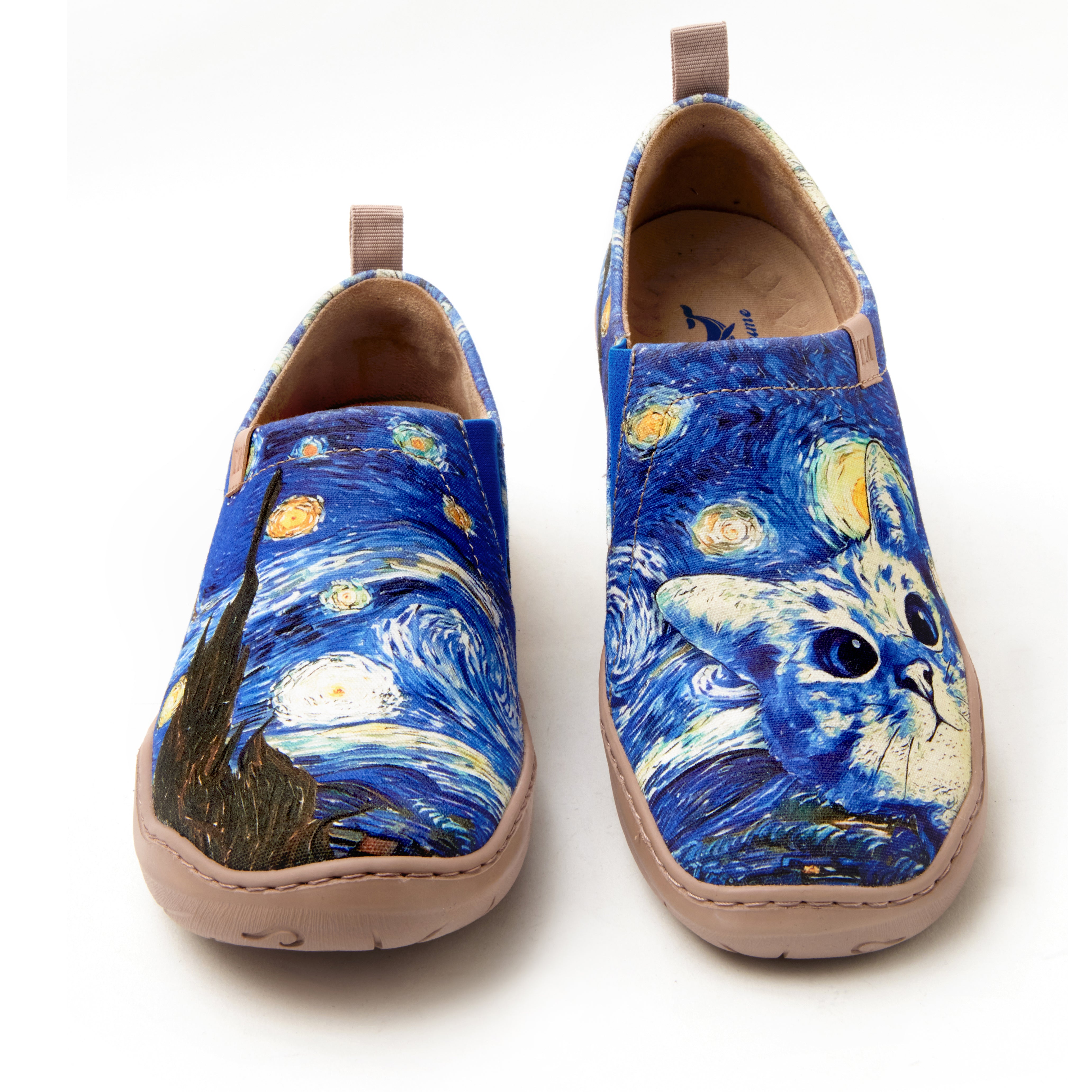 Women's Foldable Loafers, Van Gogh Art Painted Canvas Slip-On Sneakers, 100% Polyester Textured Yarn