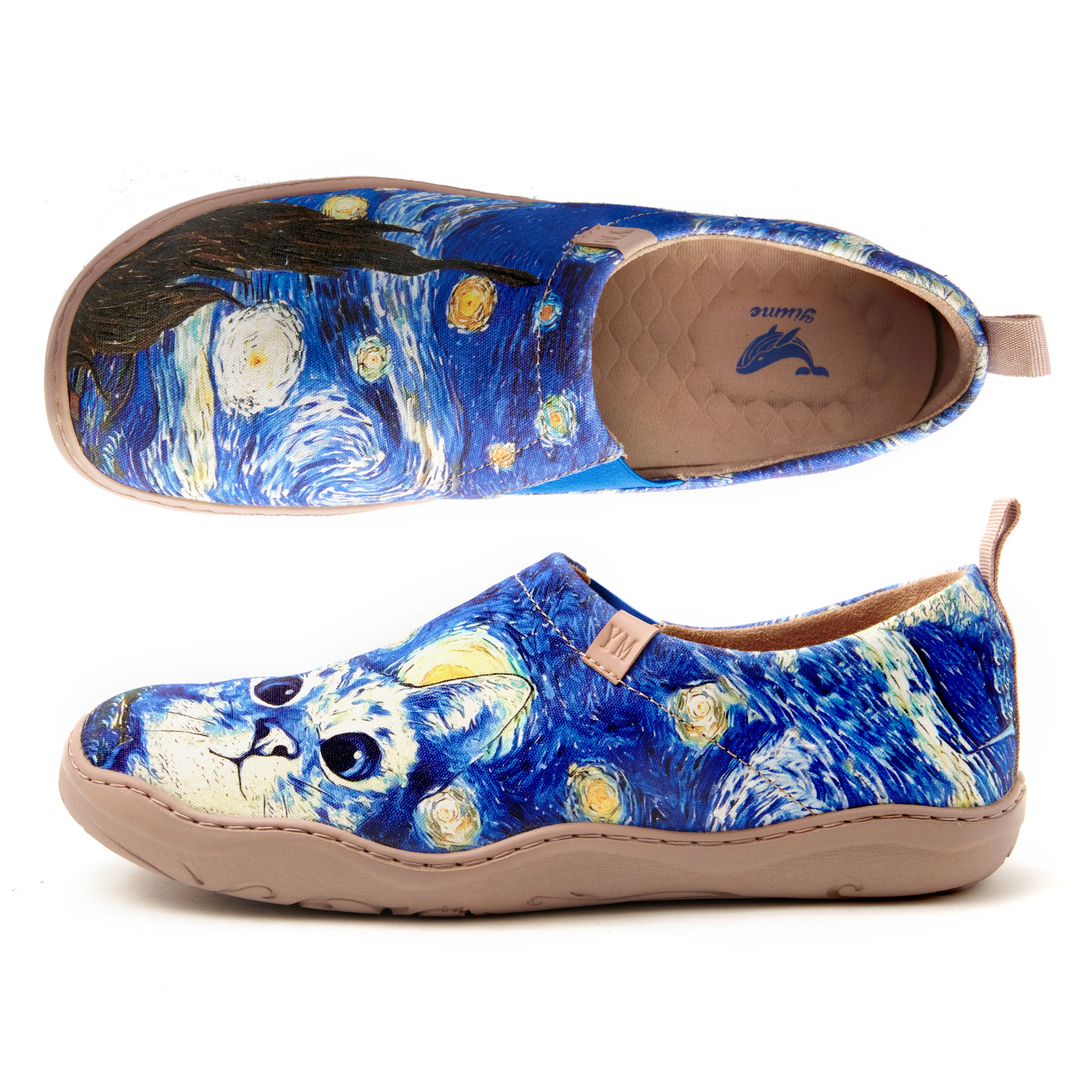 Women's Foldable Loafers, Van Gogh Art Painted Canvas Slip-On Sneakers, 100% Polyester Textured Yarn