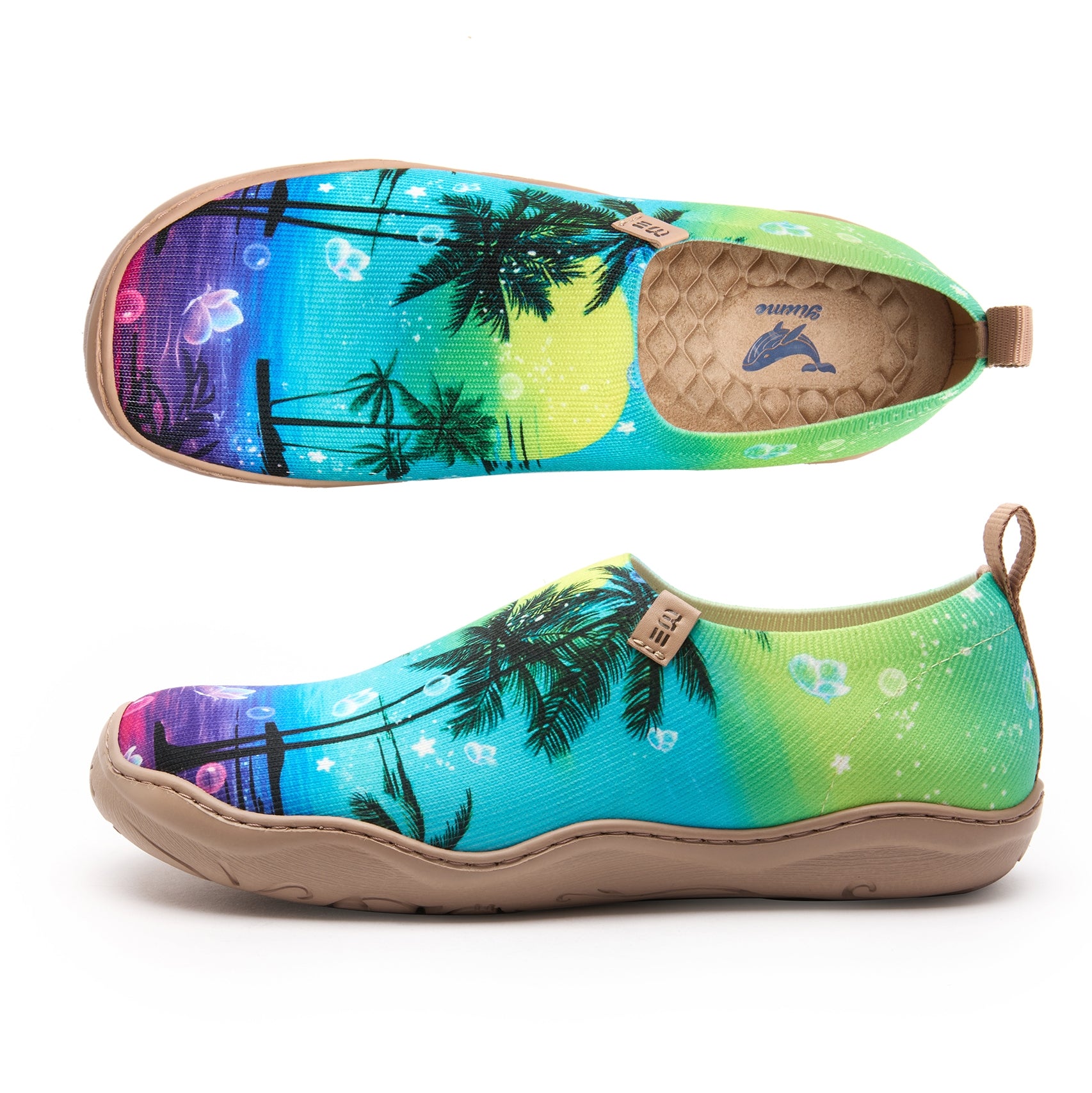 Coconut Palm Sun Women's Slip-On Shoes, 100% Polyester Textured Yarn, Painted Canvas Sneakers