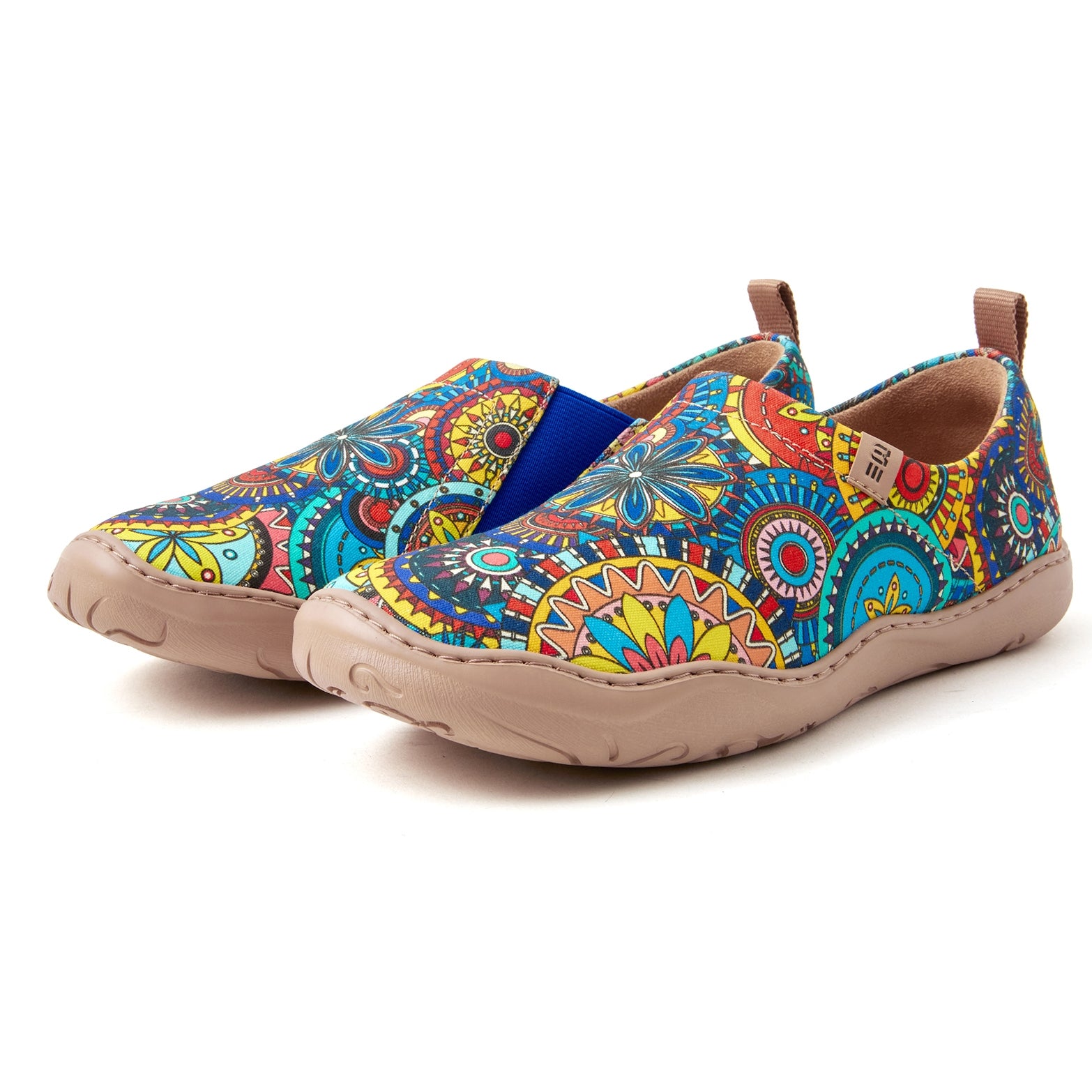 Women's Foldable Loafers, Bohemian Florals Painted Canvas Slip-On Sneakers, 100% Polyester Textured Yarn