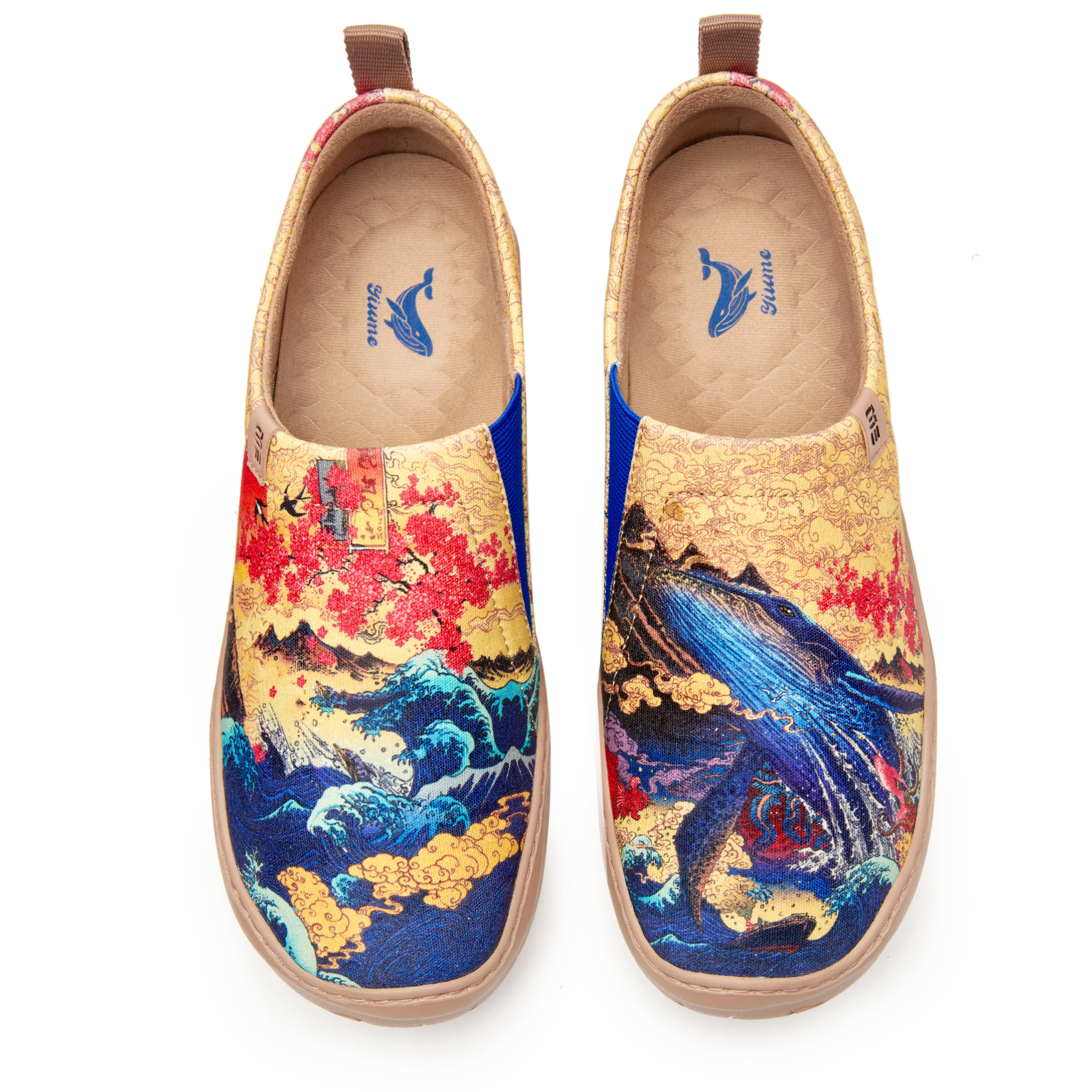 Women's Foldable Loafers, The Great Wave Painted Canvas Slip-On Sneakers, 100% Polyester Textured Yarn