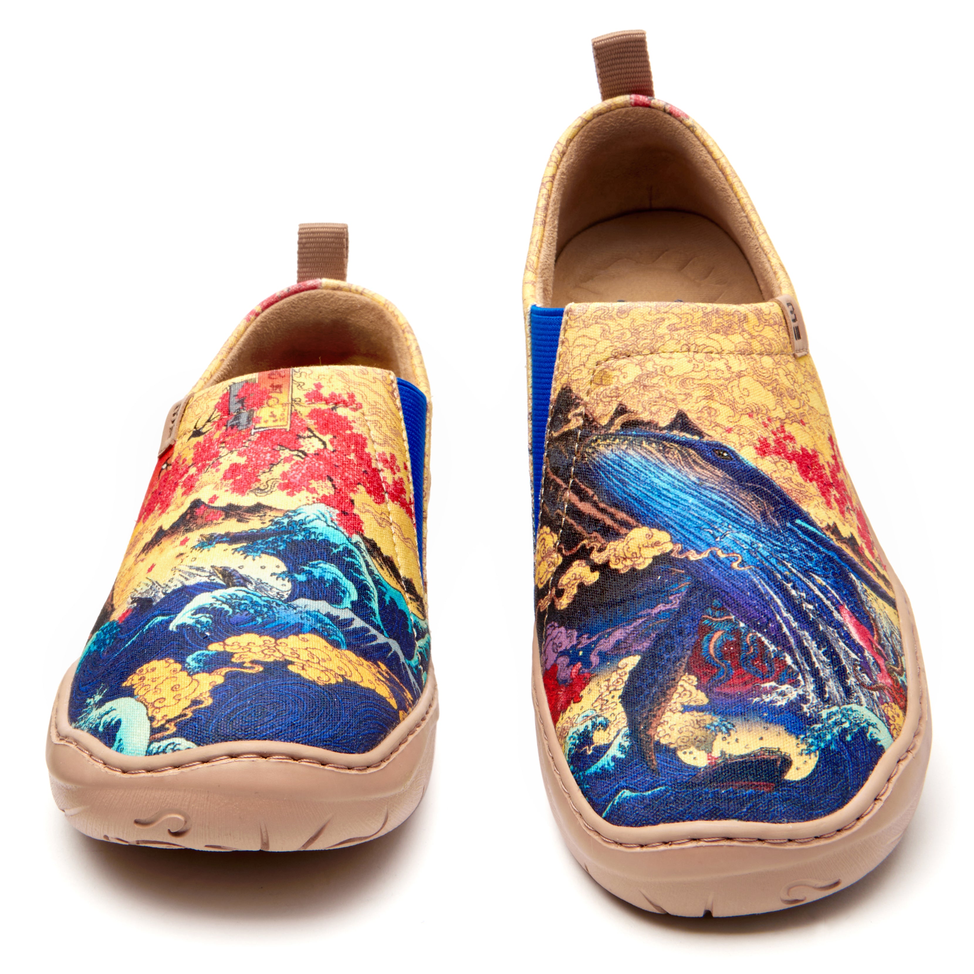 Women's Foldable Loafers, The Great Wave Painted Canvas Slip-On Sneakers, 100% Polyester Textured Yarn