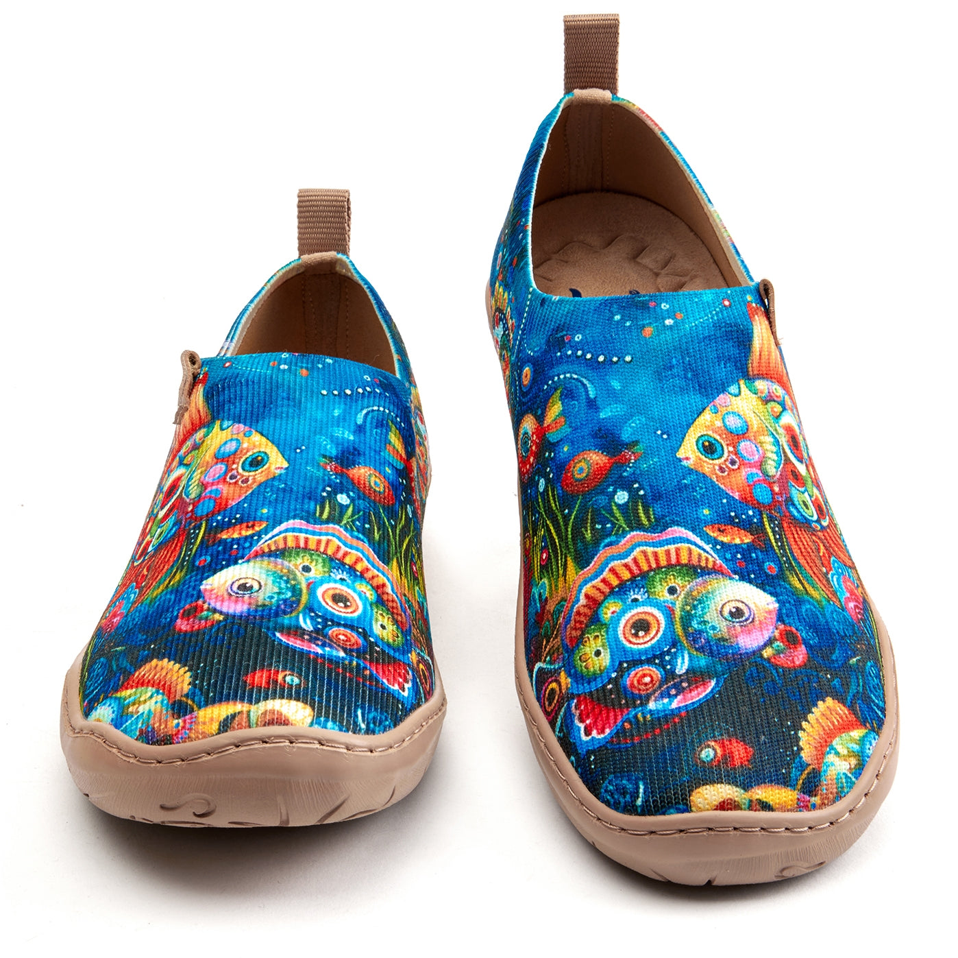 Women's Foldable Loafers, Underwater World Painted Canvas Slip-On Sneakers, 100% Polyester Textured Yarn