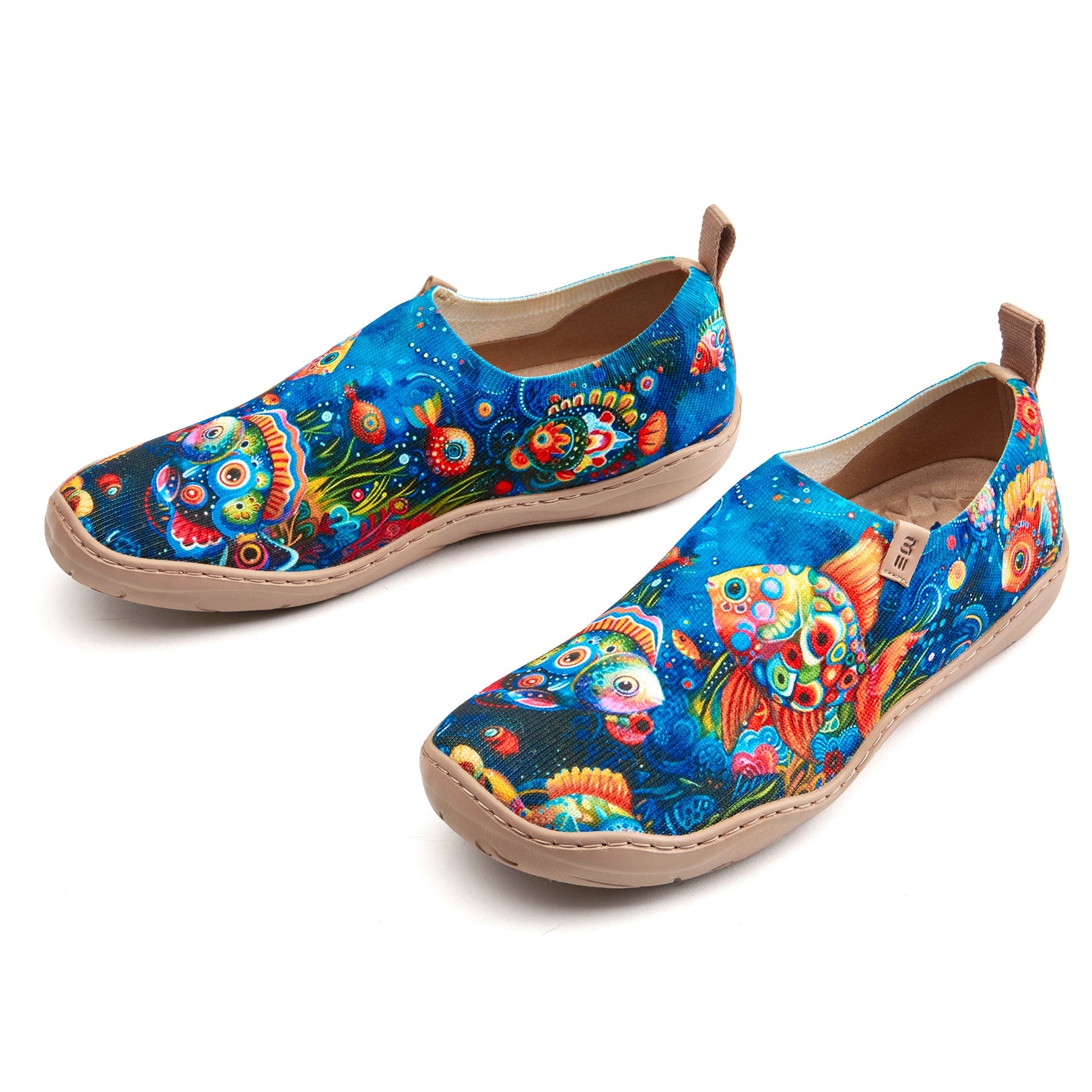 Women's Foldable Loafers, Underwater World Painted Canvas Slip-On Sneakers, 100% Polyester Textured Yarn