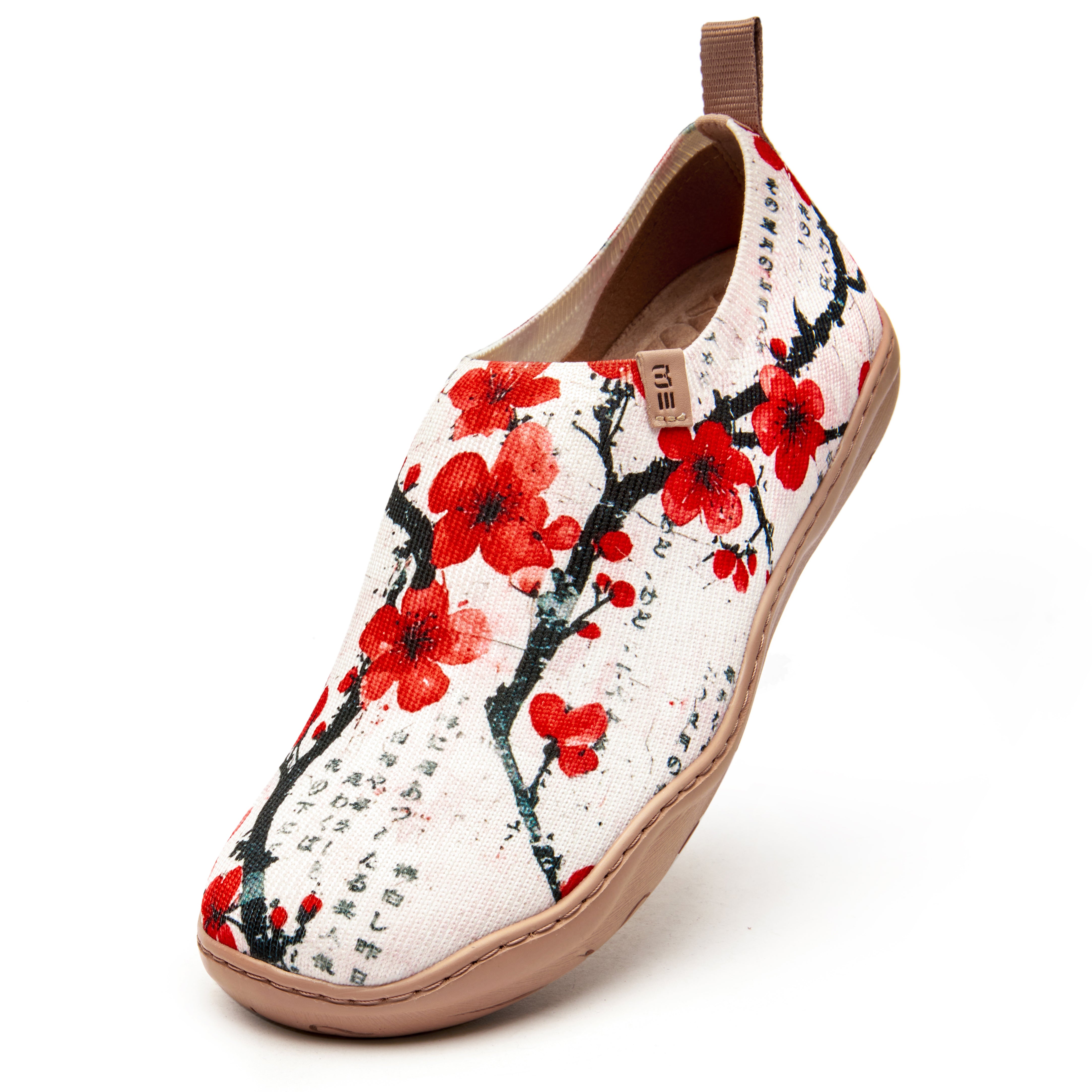 Poetic Plum Blossom Women's Slip-On Shoes, 100% Polyester Textured Yarn,  Painted Canvas Sneakers