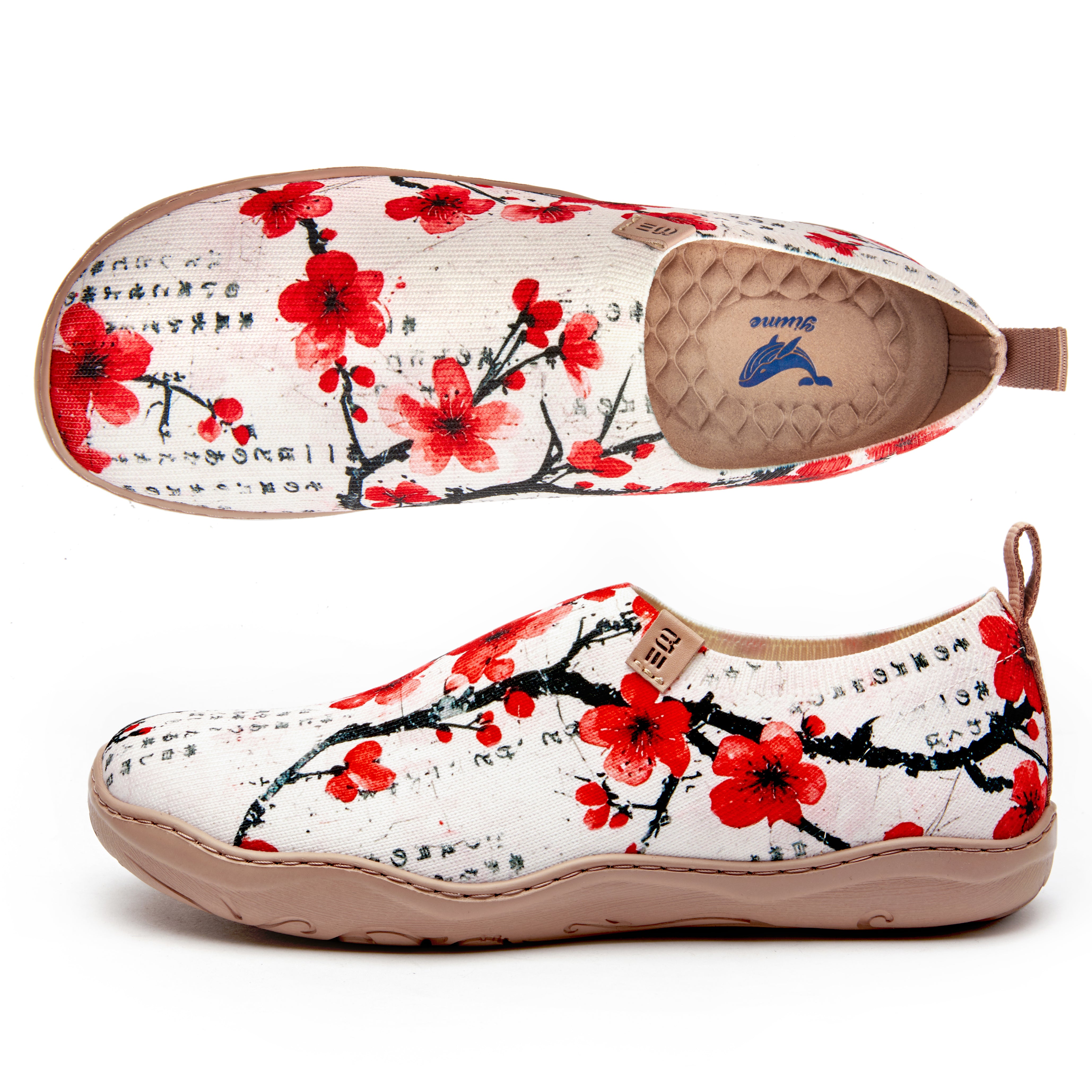 Poetic Plum Blossom Women's Slip-On Shoes, 100% Polyester Textured Yarn,  Painted Canvas Sneakers