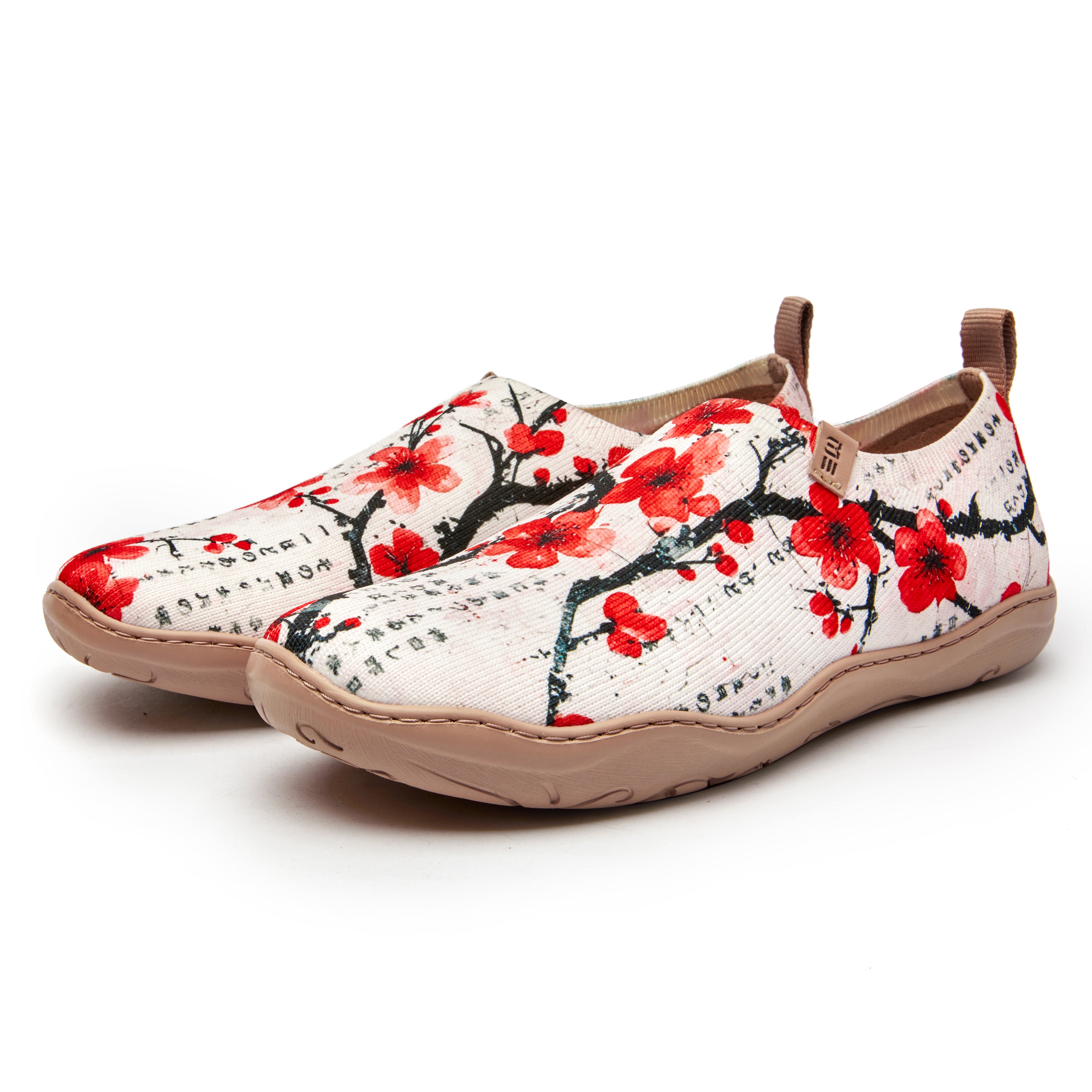 Poetic Plum Blossom Women's Slip-On Shoes, 100% Polyester Textured Yarn,  Painted Canvas Sneakers