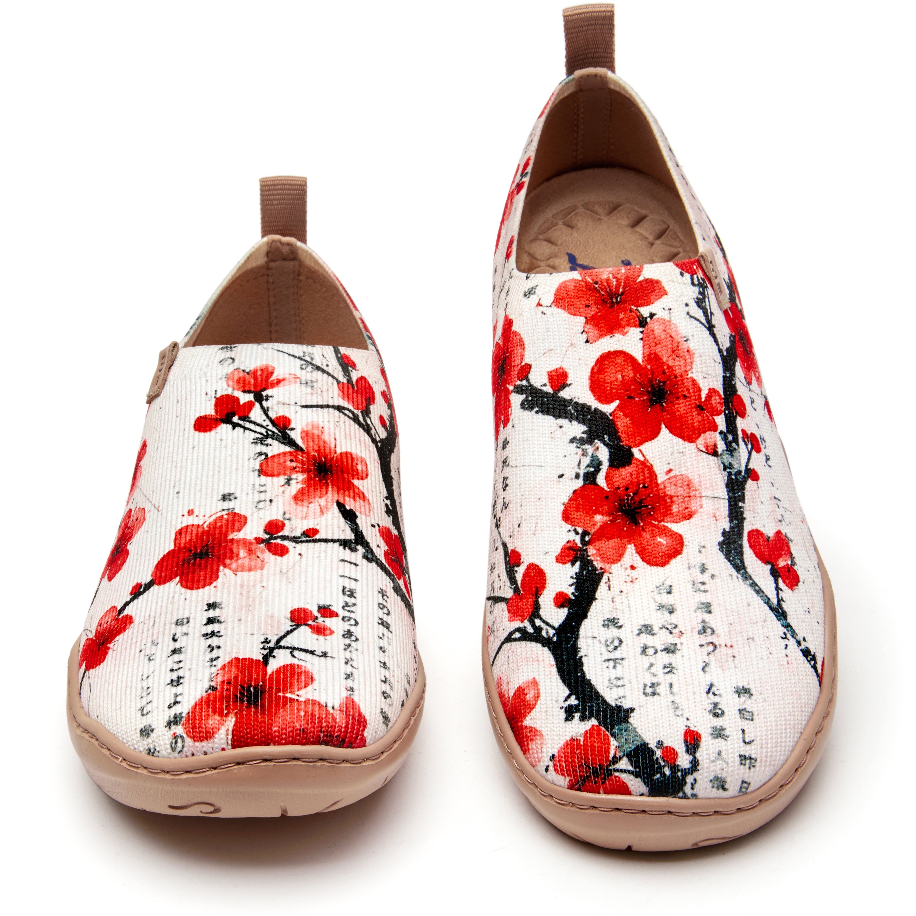 Poetic Plum Blossom Women's Slip-On Shoes, 100% Polyester Textured Yarn,  Painted Canvas Sneakers