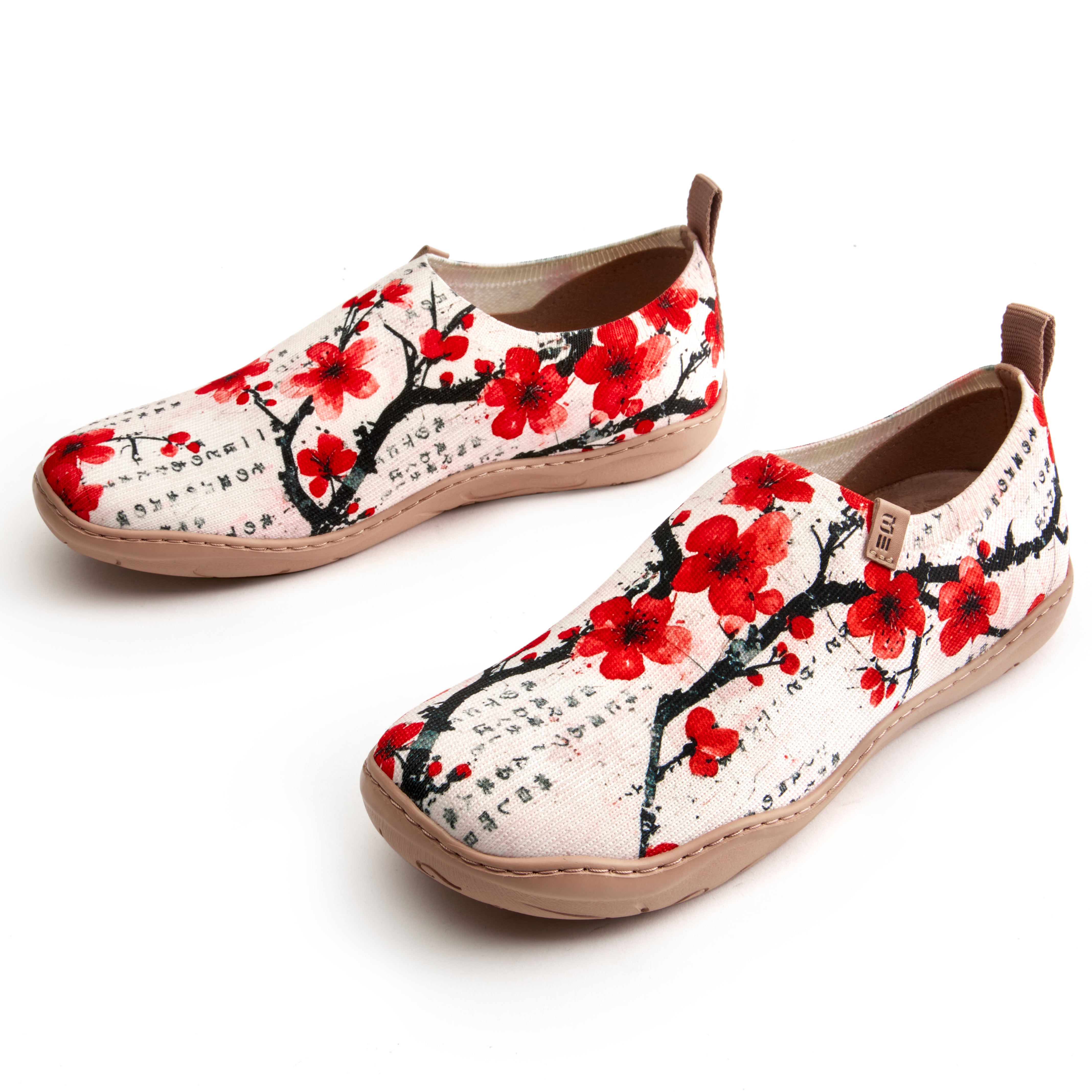 Poetic Plum Blossom Women's Slip-On Shoes, 100% Polyester Textured Yarn,  Painted Canvas Sneakers