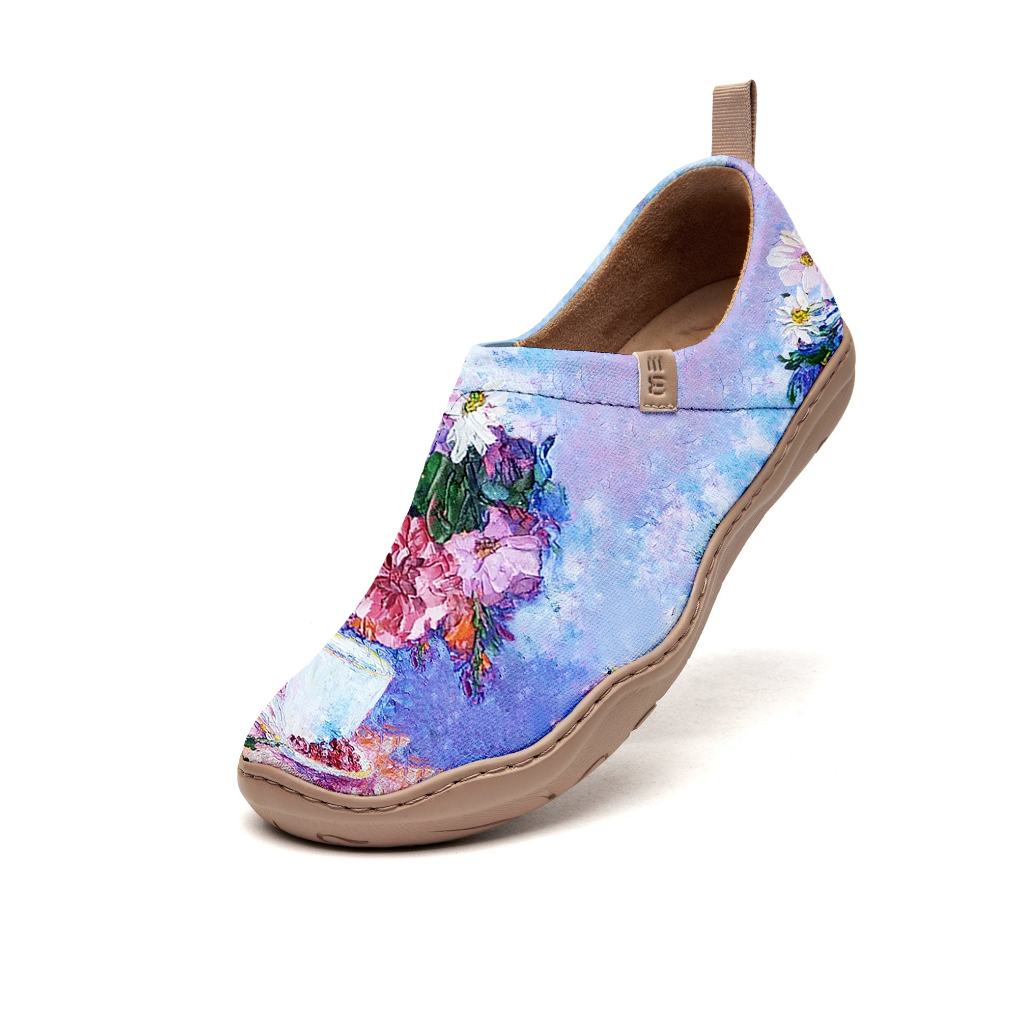 Yiume Women's Art Slip-On Casual Canvas Shoes Pink And Blue Floral Oil Print Painted,100% Cotton