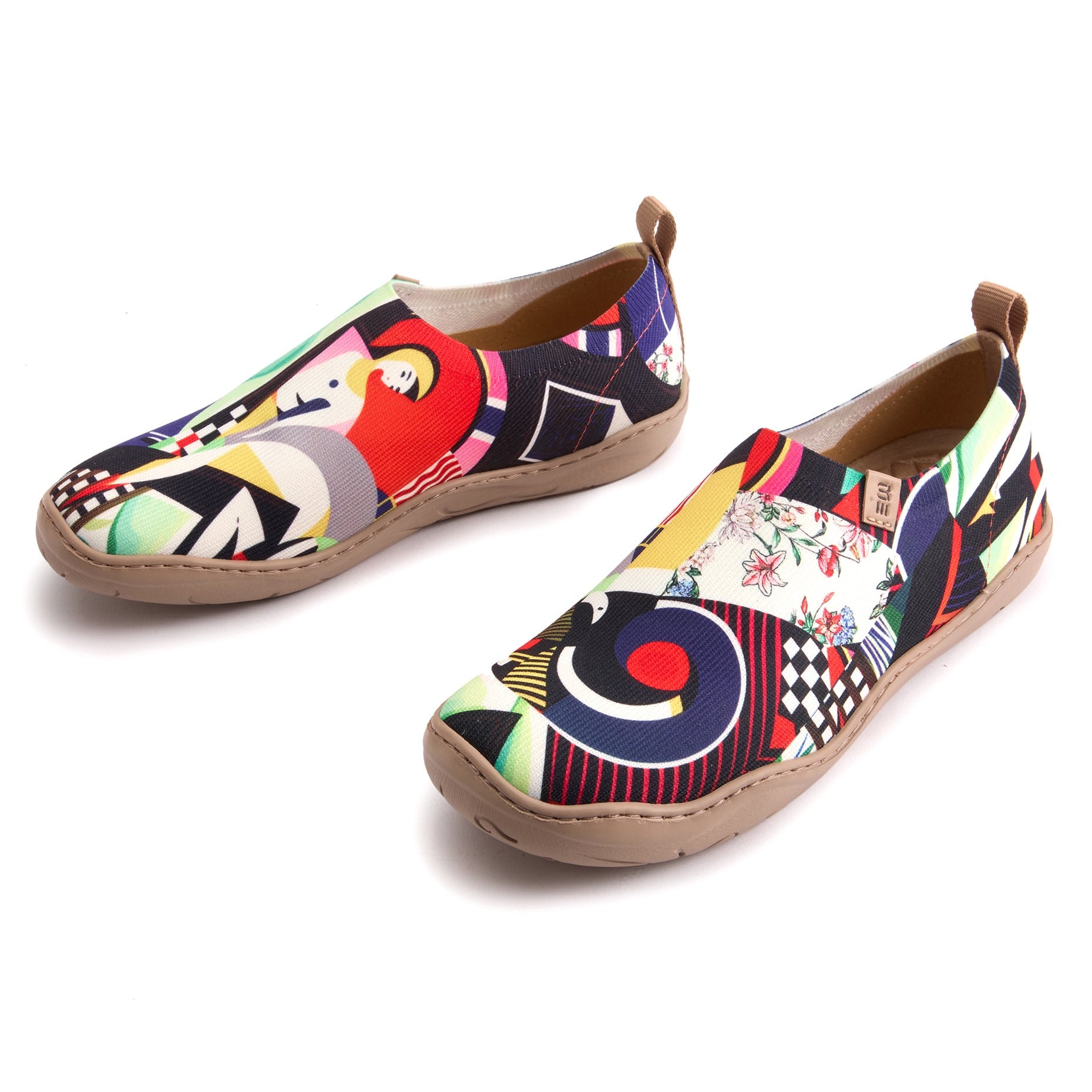 Abstract Portrait Art Women's Slip-On Shoes, 100% Polyester Textured Yarn, Painted Canvas Sneakers