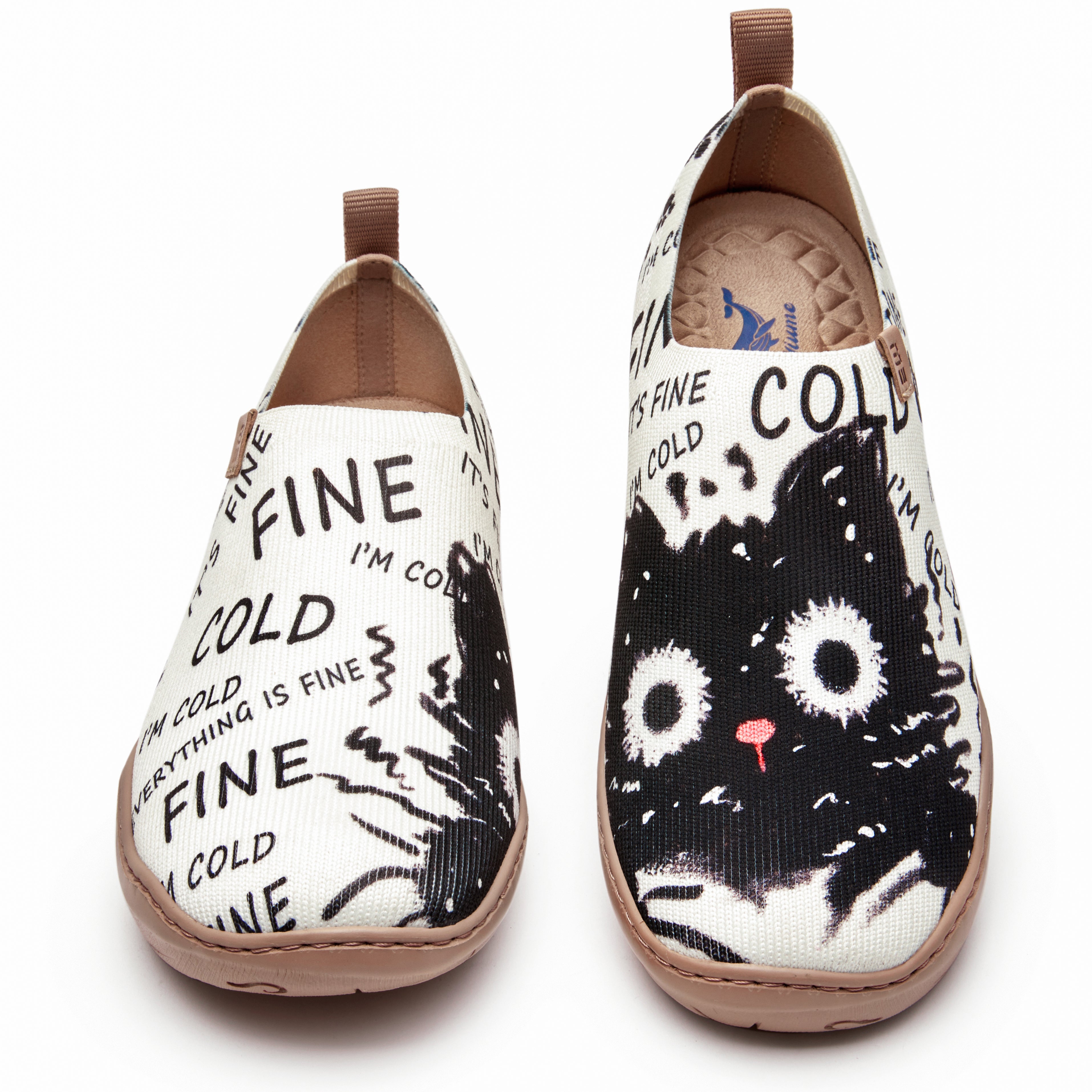 Black Cat Print Cute Women's Slip-On Shoes, 100% Polyester Textured Yarn, Painted Canvas Sneakers