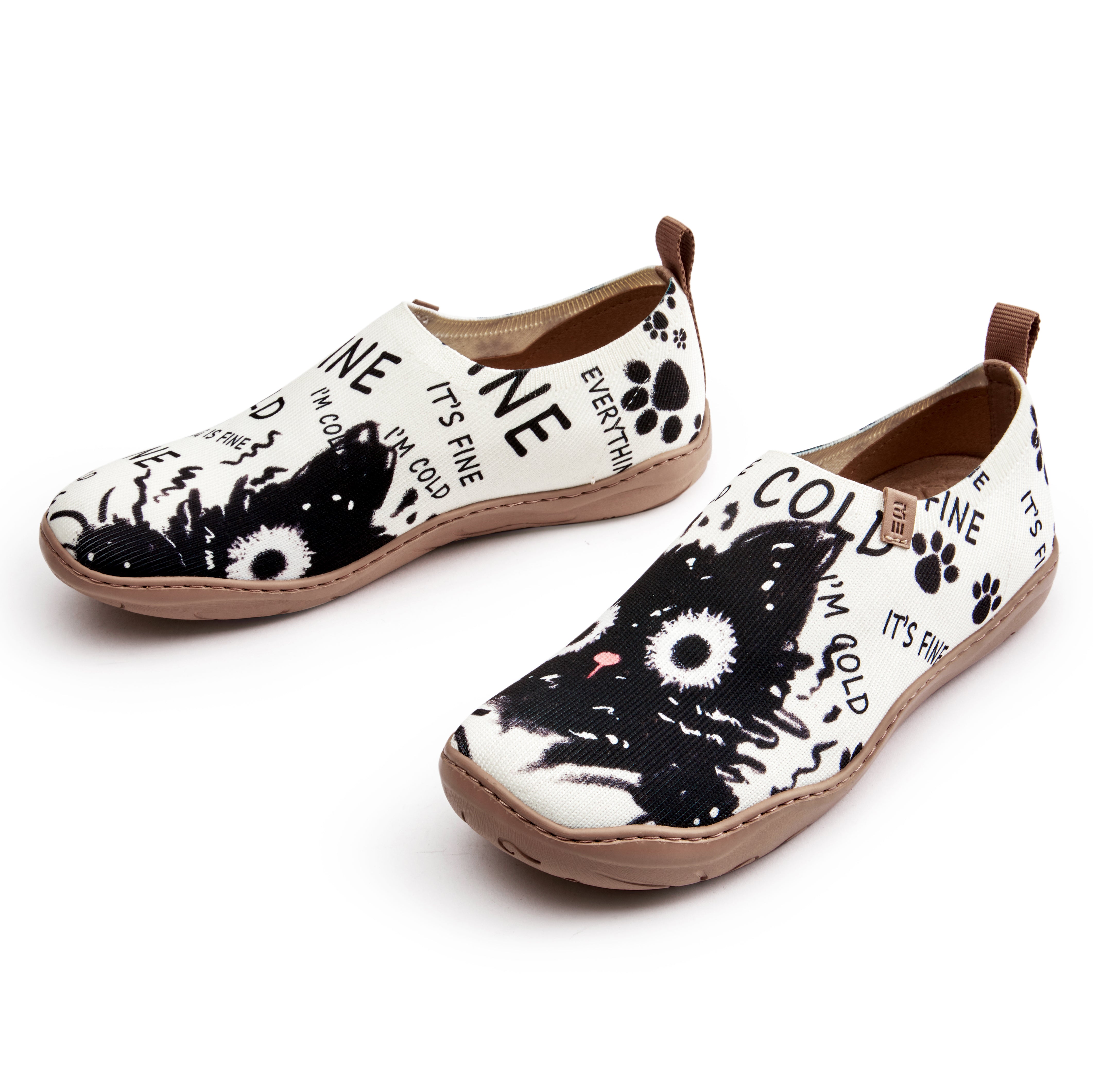 Black Cat Print Cute Women's Slip-On Shoes, 100% Polyester Textured Yarn, Painted Canvas Sneakers